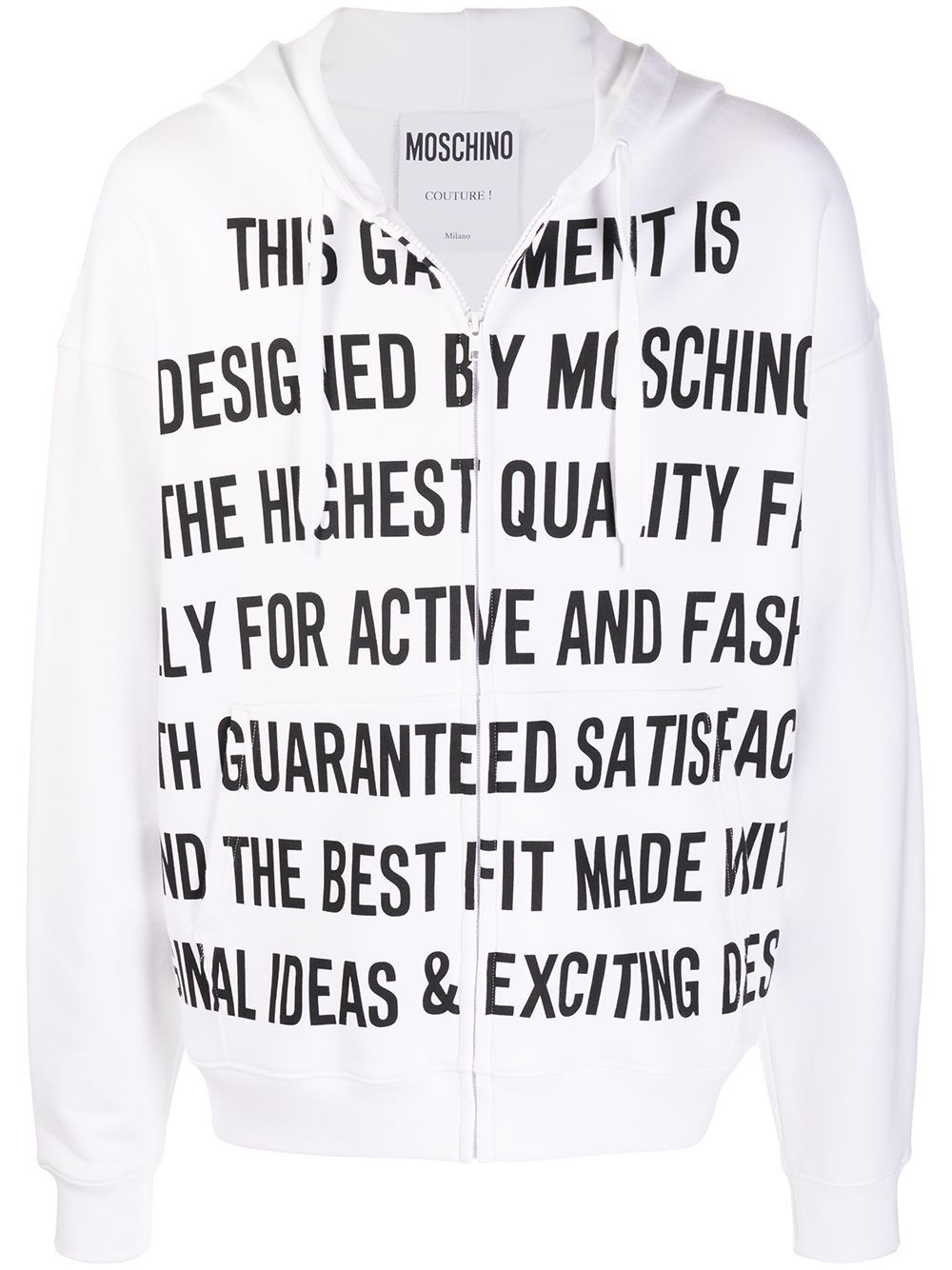 Moschino 莫斯奇诺 标语印花拉链连帽衫 - 白色