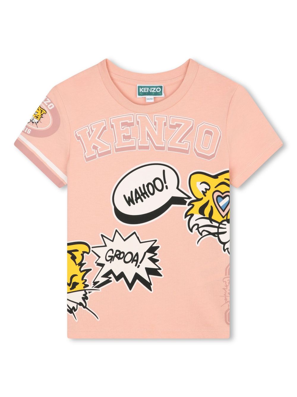 Kenzo Kids Tiger Head 图案棉T恤 - 粉色