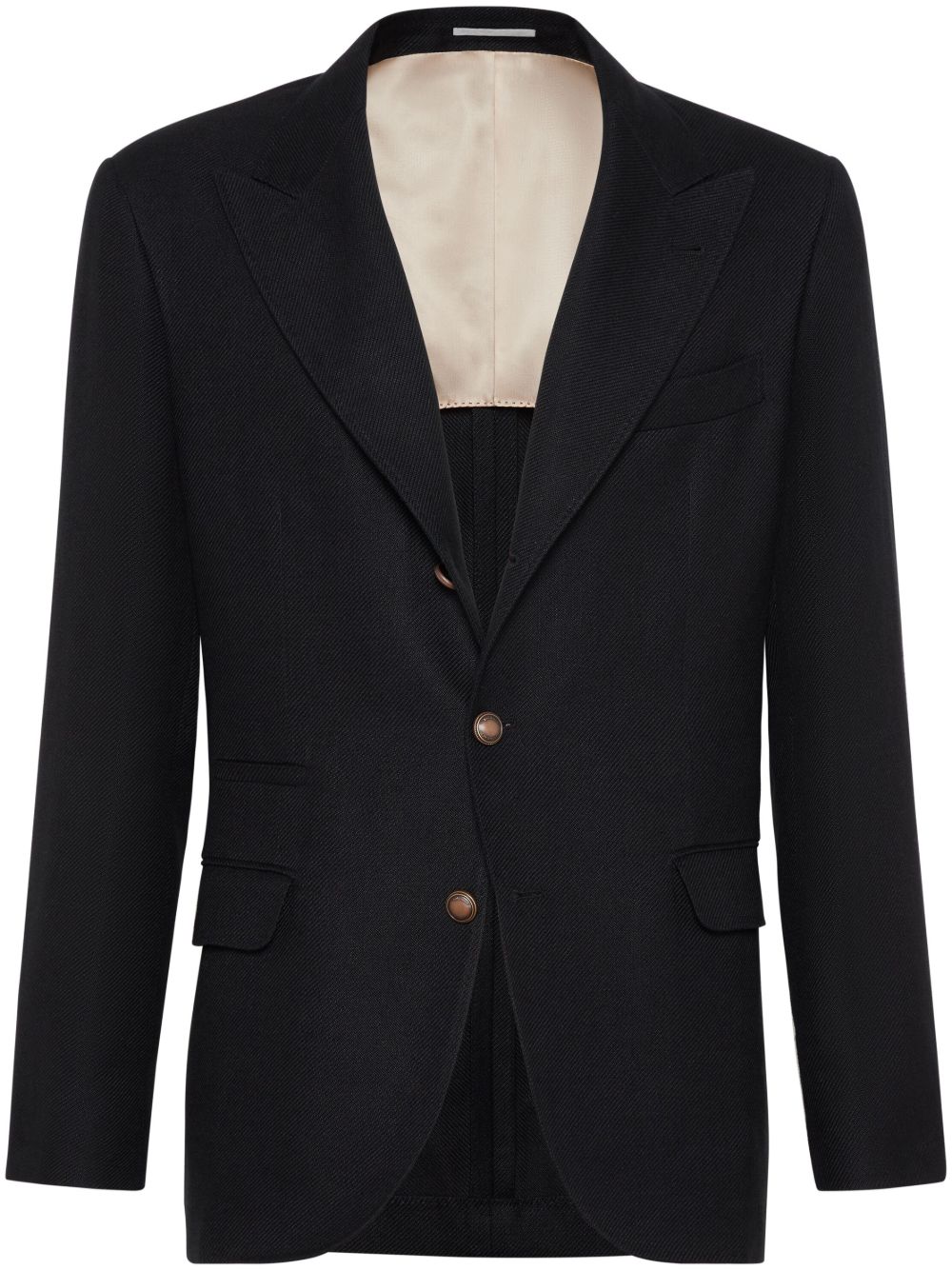 Brunello Cucinelli 尖翻领亚麻混纺西装夹克 - 黑色