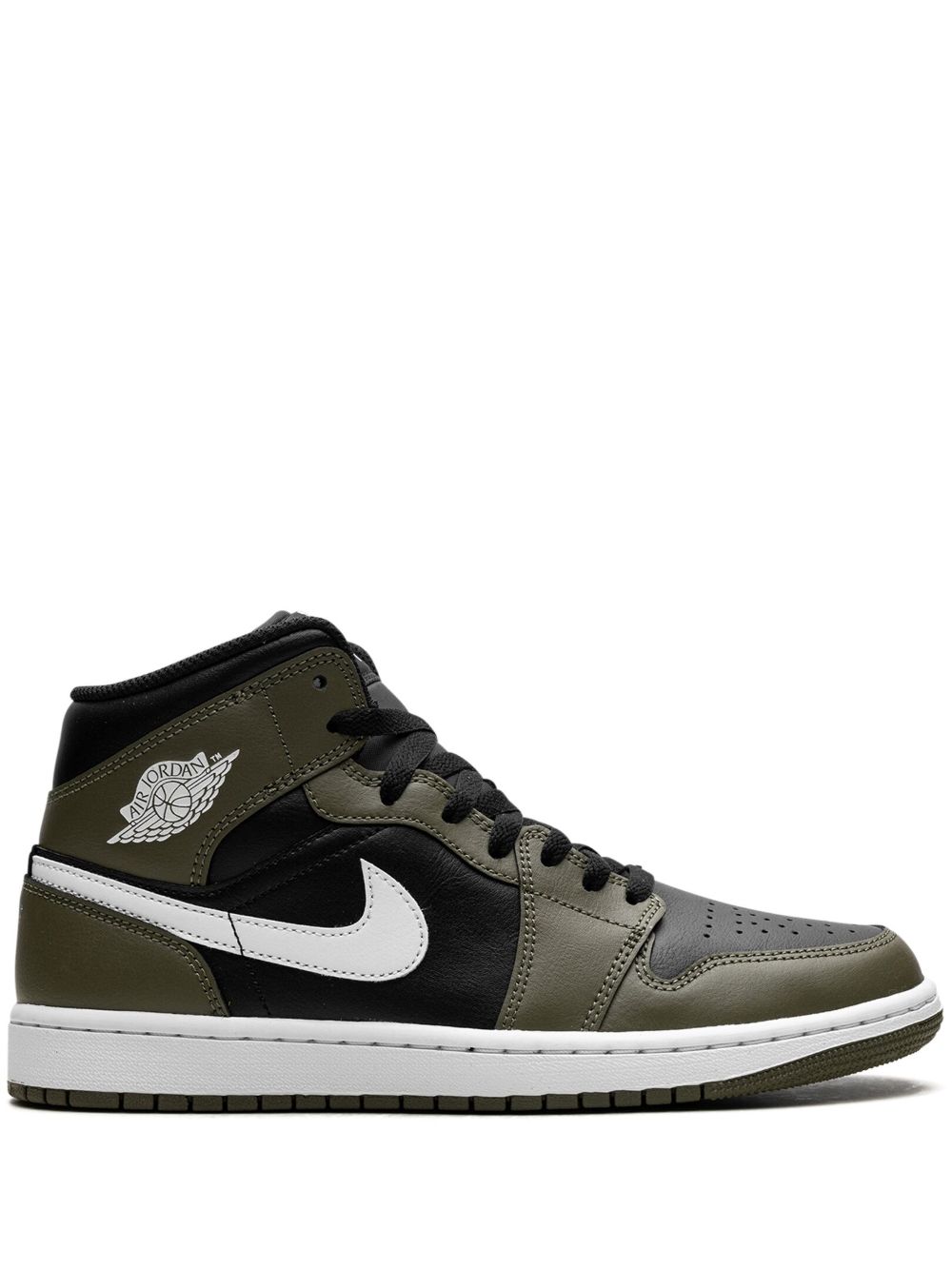 Jordan Air Jordan 1 Mid Black/White/Olive 运动鞋 - 绿色