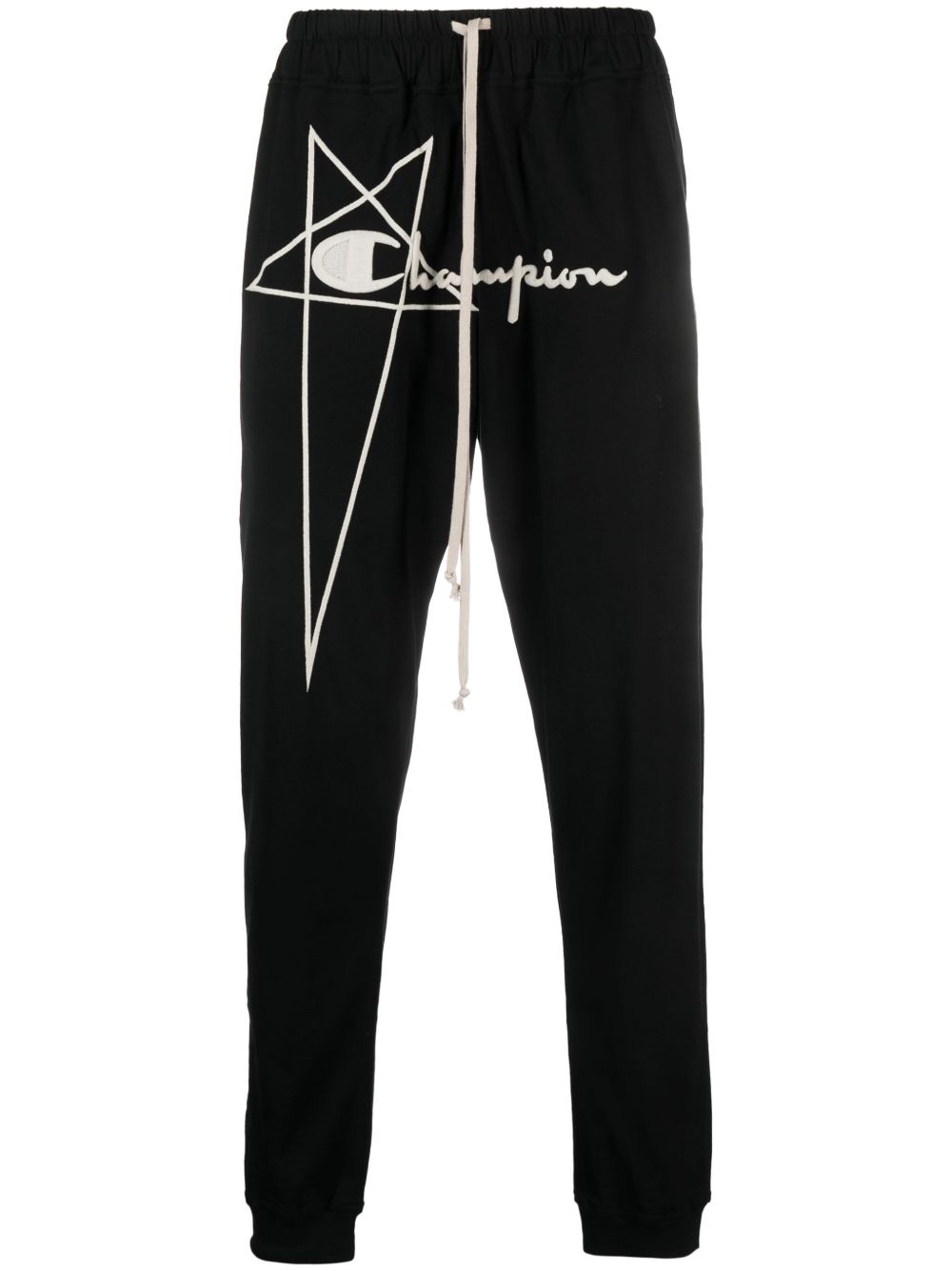 Rick Owens X Champion logo刺绣棉运动裤 - 黑色