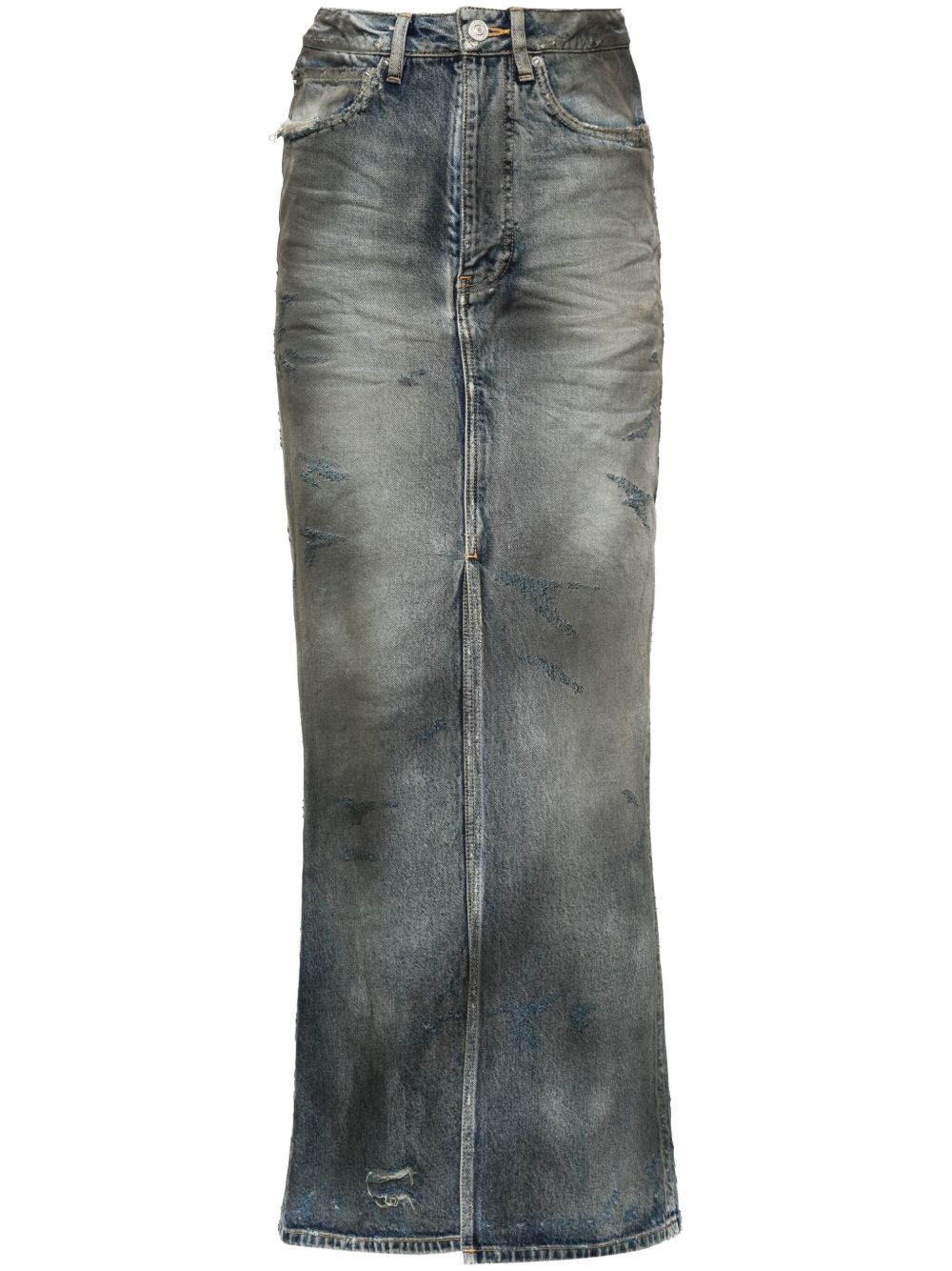 Balenciaga 褪色效果牛仔超长半身裙 - 灰色
