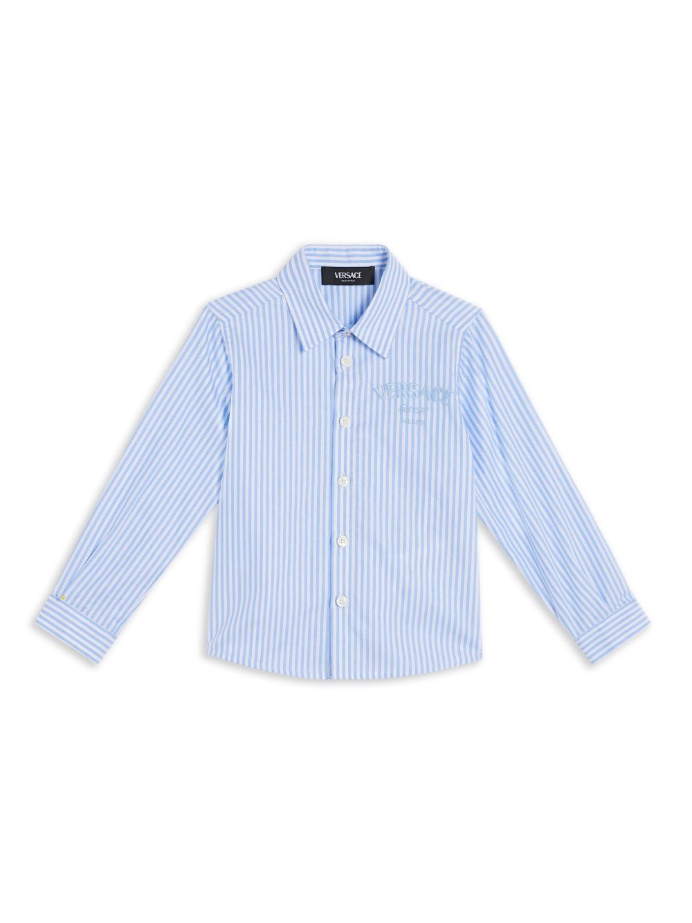 Versace Kids 条纹棉衬衫 - 蓝色