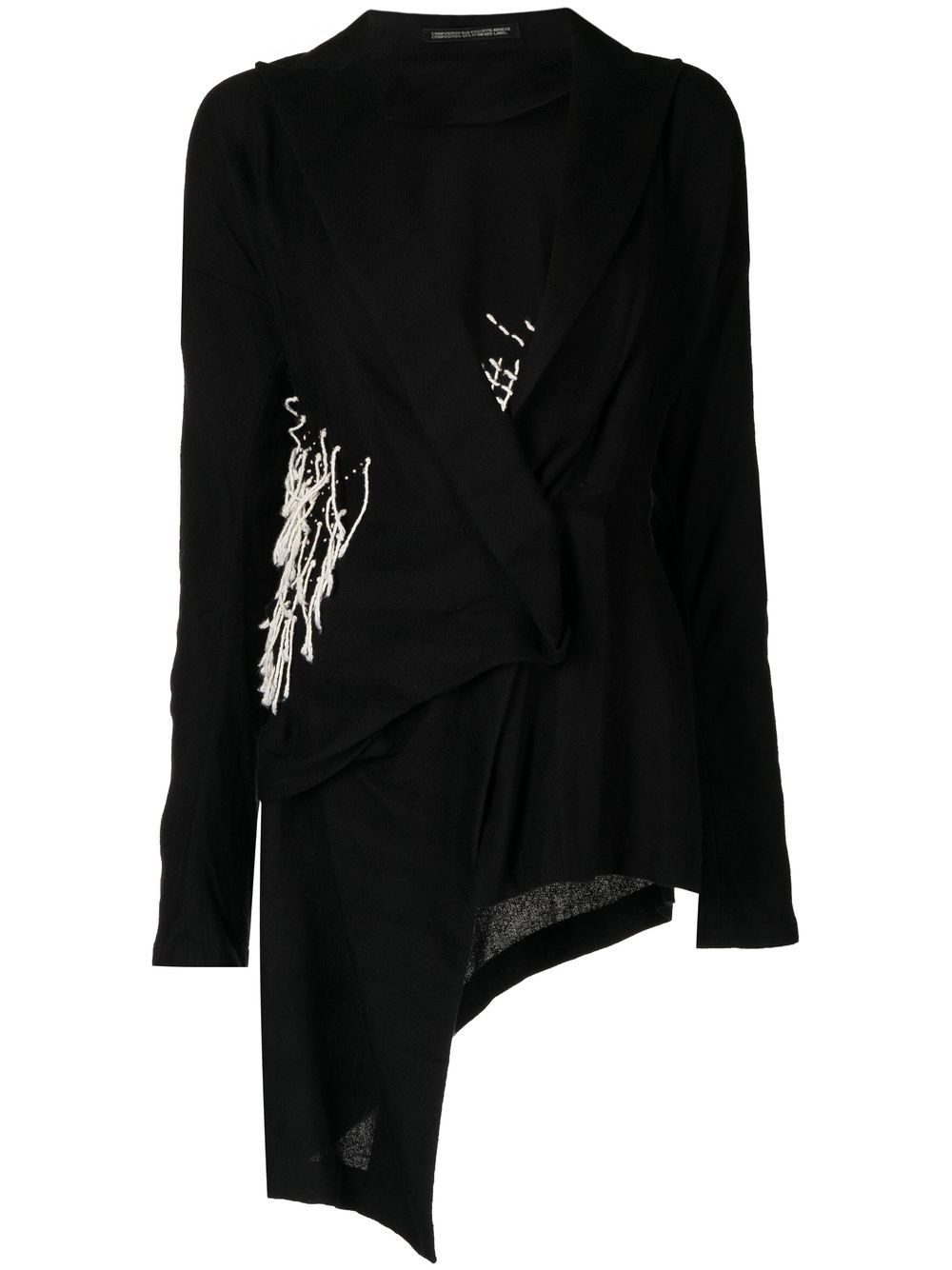 Yohji Yamamoto 垂坠缝线不对称夹克 - 黑色