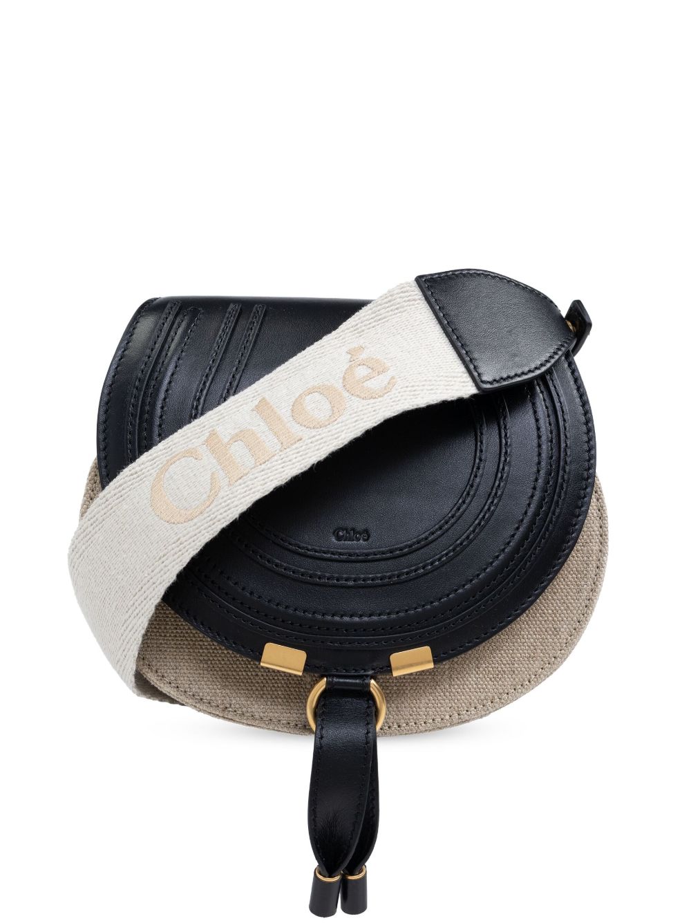 Chloé Marcie 小号logo饰带马鞍包 - 黑色