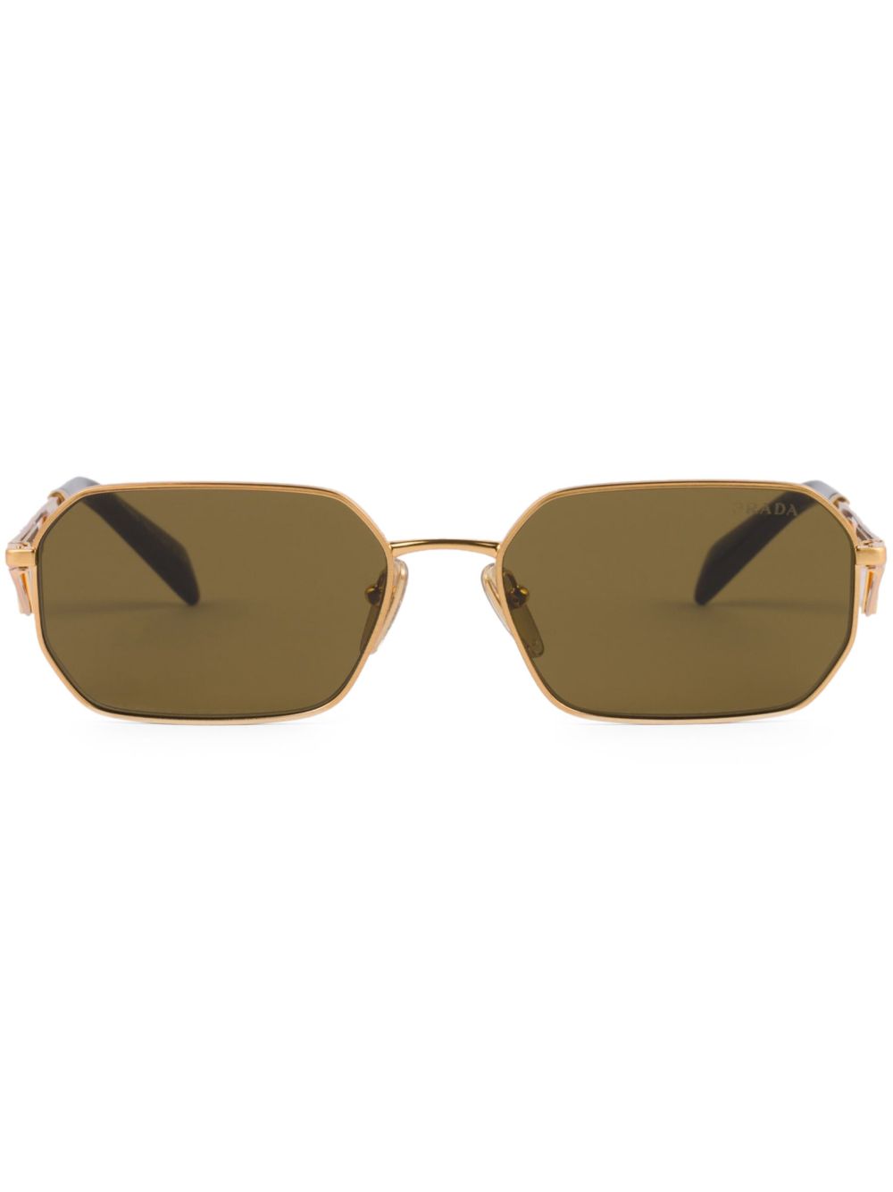 Prada Eyewear 三角形logo长方形框太阳眼镜 - 金色