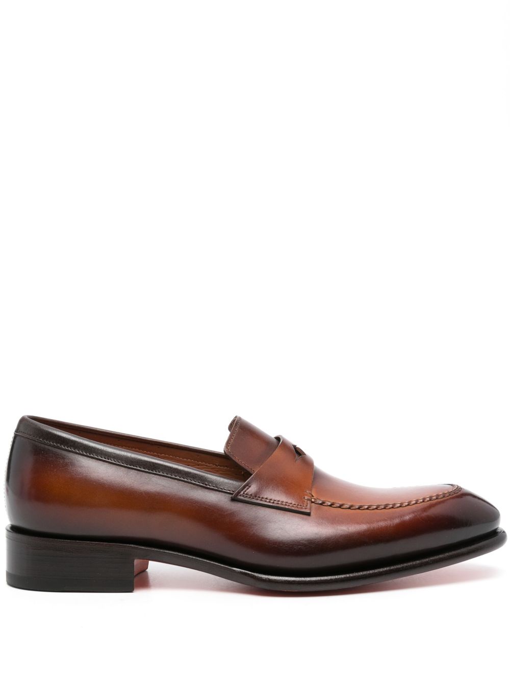 Santoni 便士槽皮质乐福鞋 - 褐色