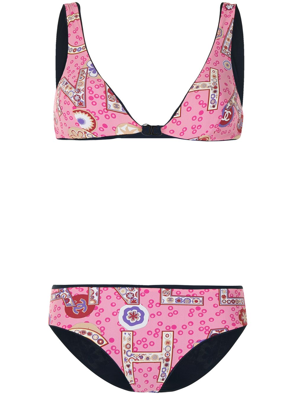 CHANEL Pre-Owned logo印花比基尼套装 - 粉色