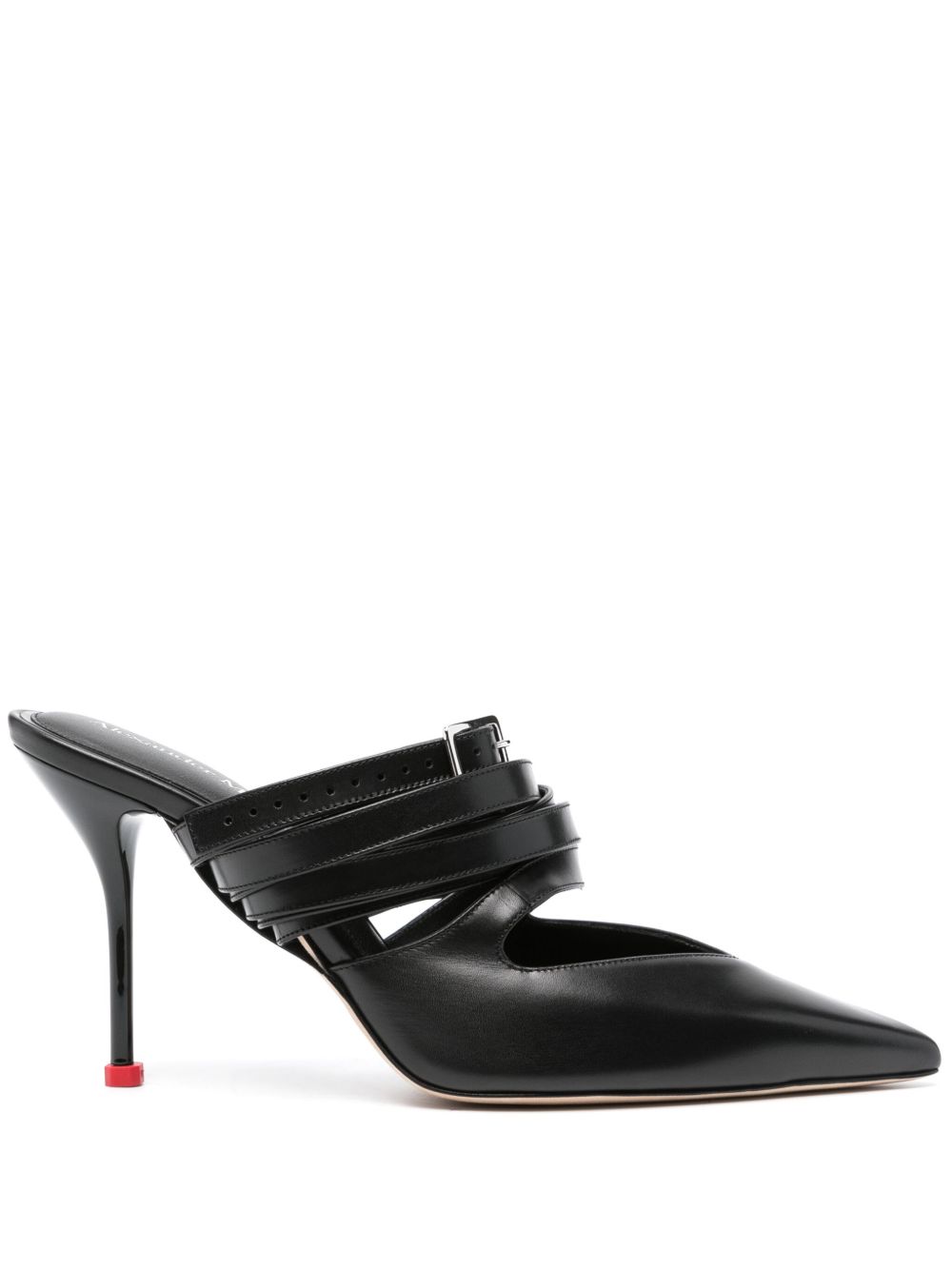 Alexander McQueen 高跟皮质穆勒鞋 - 黑色