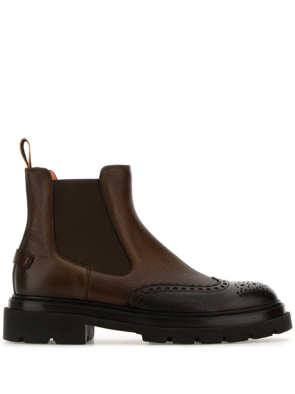 Santoni 布洛克雕花切尔西靴 - 褐色