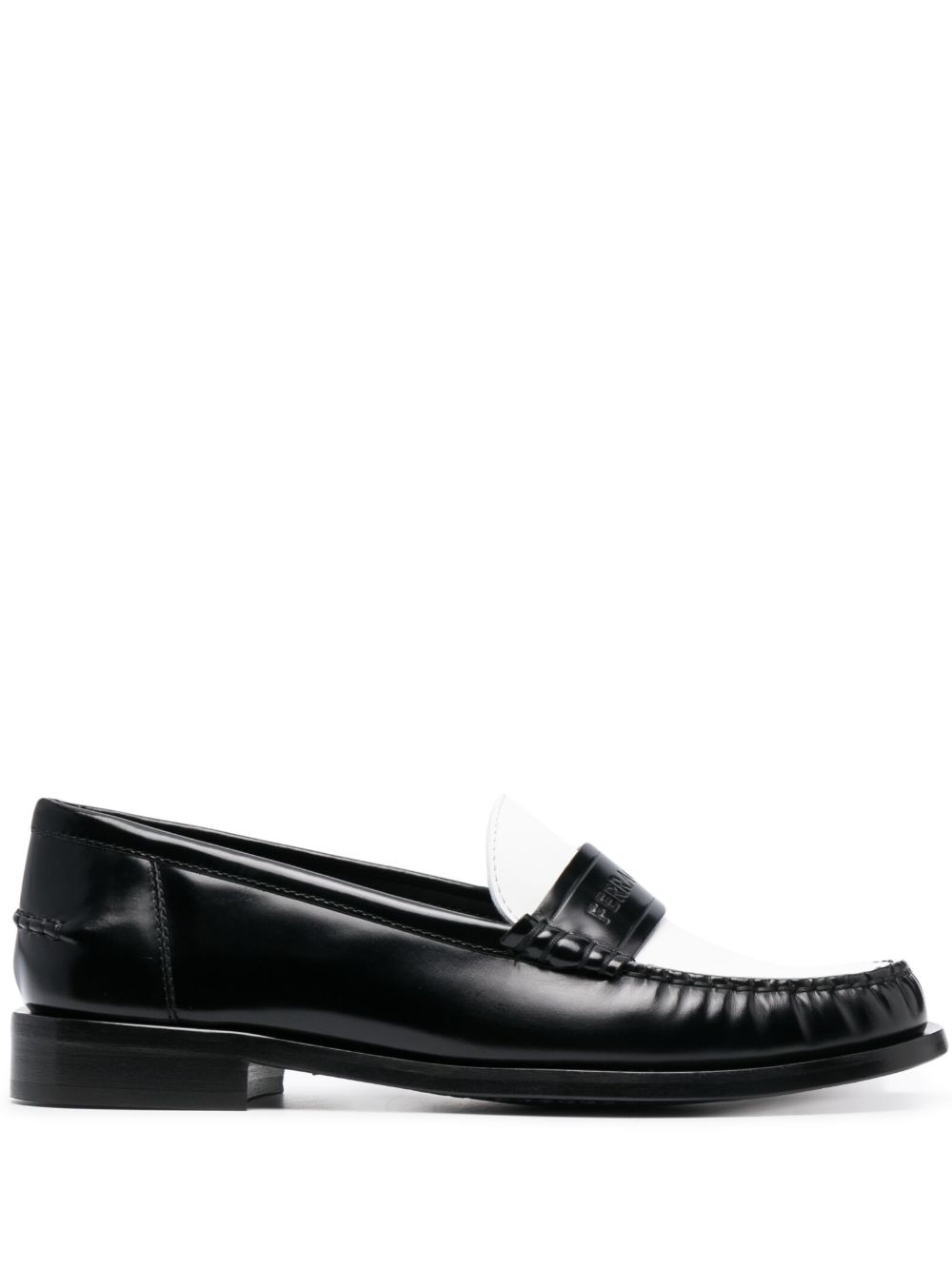 Ferragamo 双色皮质乐福鞋 - 黑色