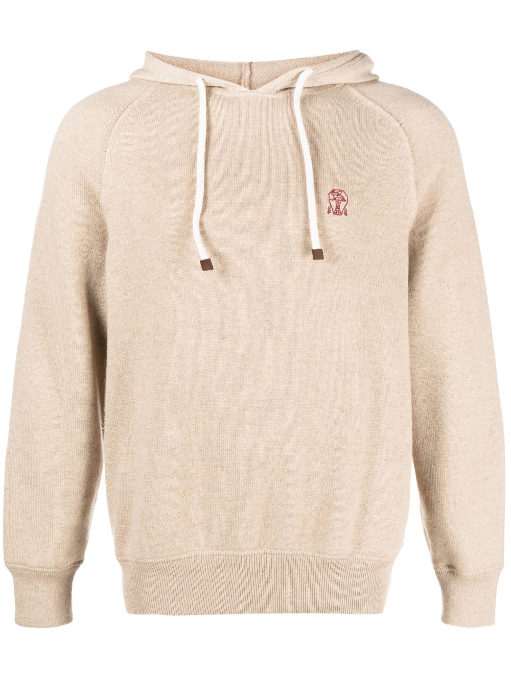 Brunello Cucinelli logo刺绣羊绒连帽衫 - 中性色