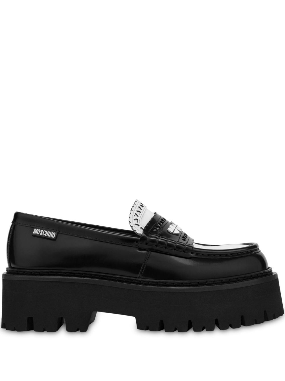 Moschino 拼色皮质厚底乐福鞋 - 黑色