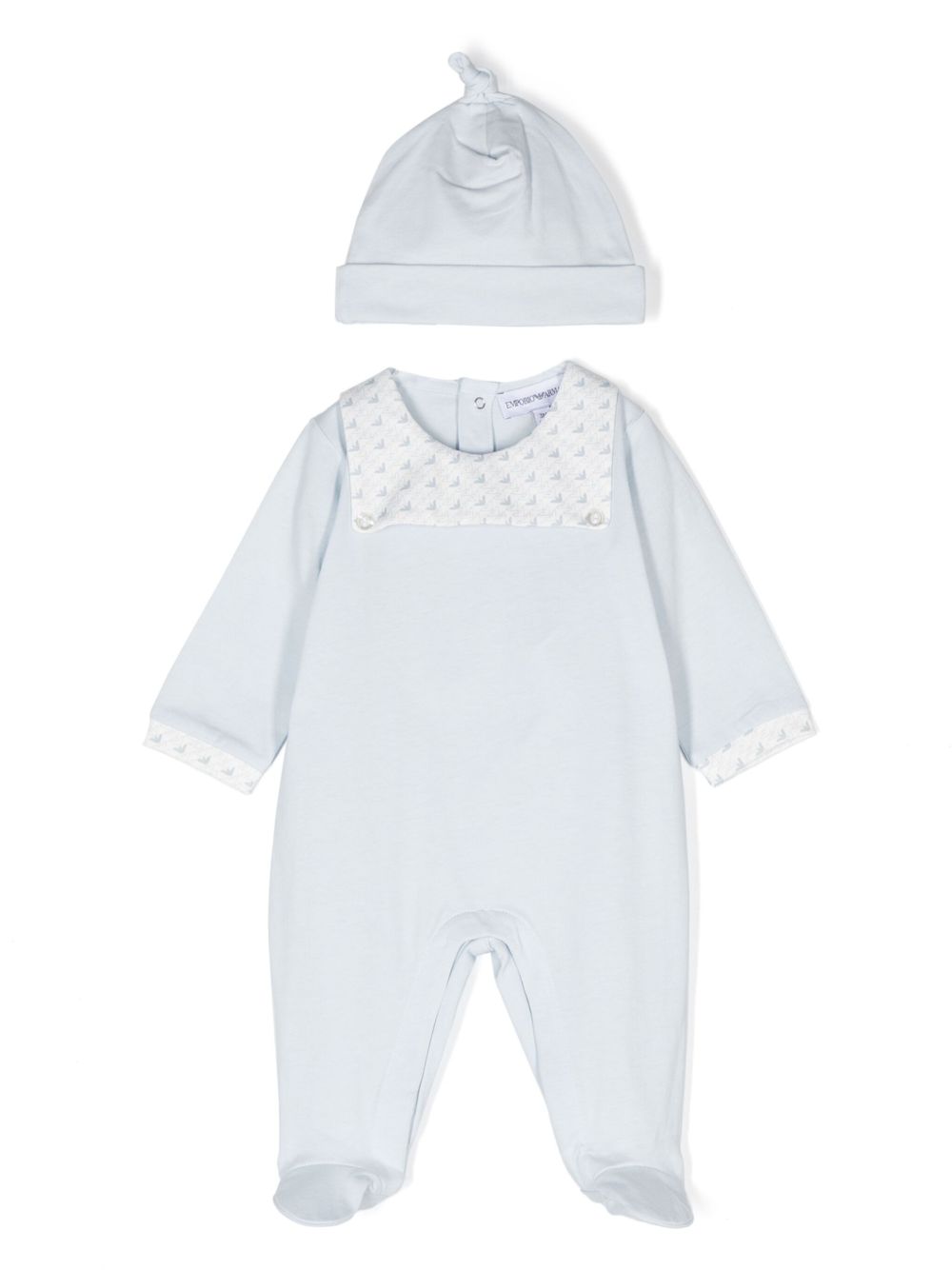 Emporio Armani Kids 对比边饰棉连体衣套装 - 蓝色