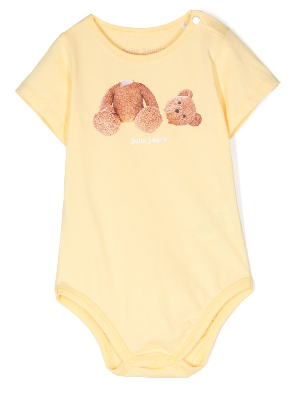 Palm Angels Kids Bear 印花棉连体衣 - 黄色