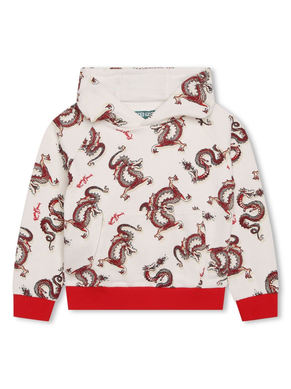 Kenzo Kids 图案印花棉连帽衫 - 白色