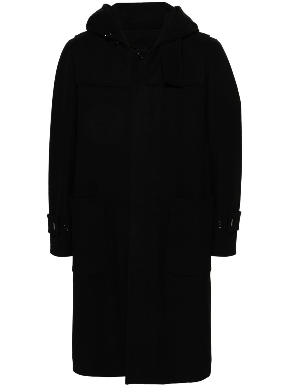 Lardini 连帽牛角扣大衣 - 黑色