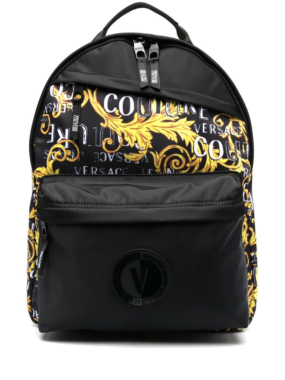 Versace Jeans Couture 巴洛克图案印花拉链双肩包 - 黑色