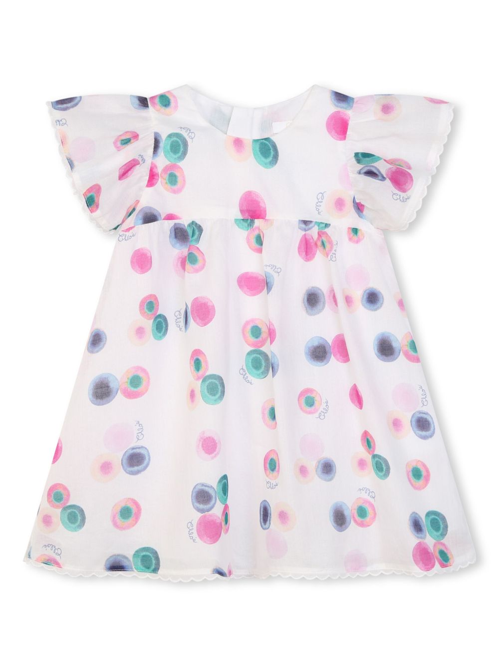 Chloé Kids 图案印花荷叶边连衣裙 - 白色