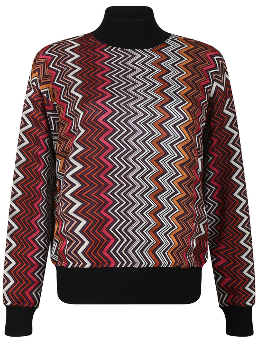 Missoni Z字形图案高领毛衣 - 红色