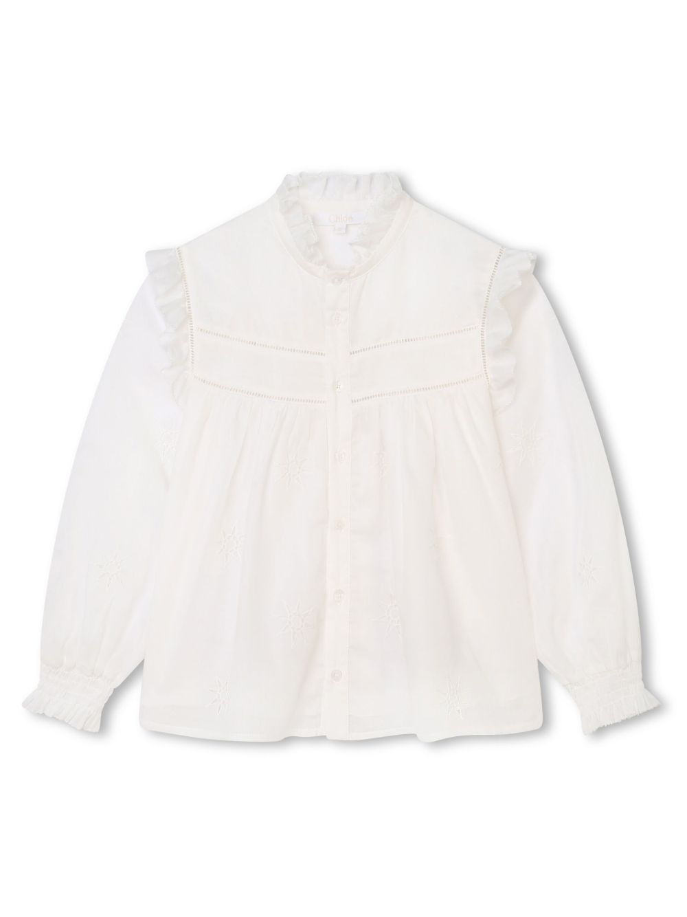 Chloé Kids 孔眼细节荷叶边衬衫 - 白色