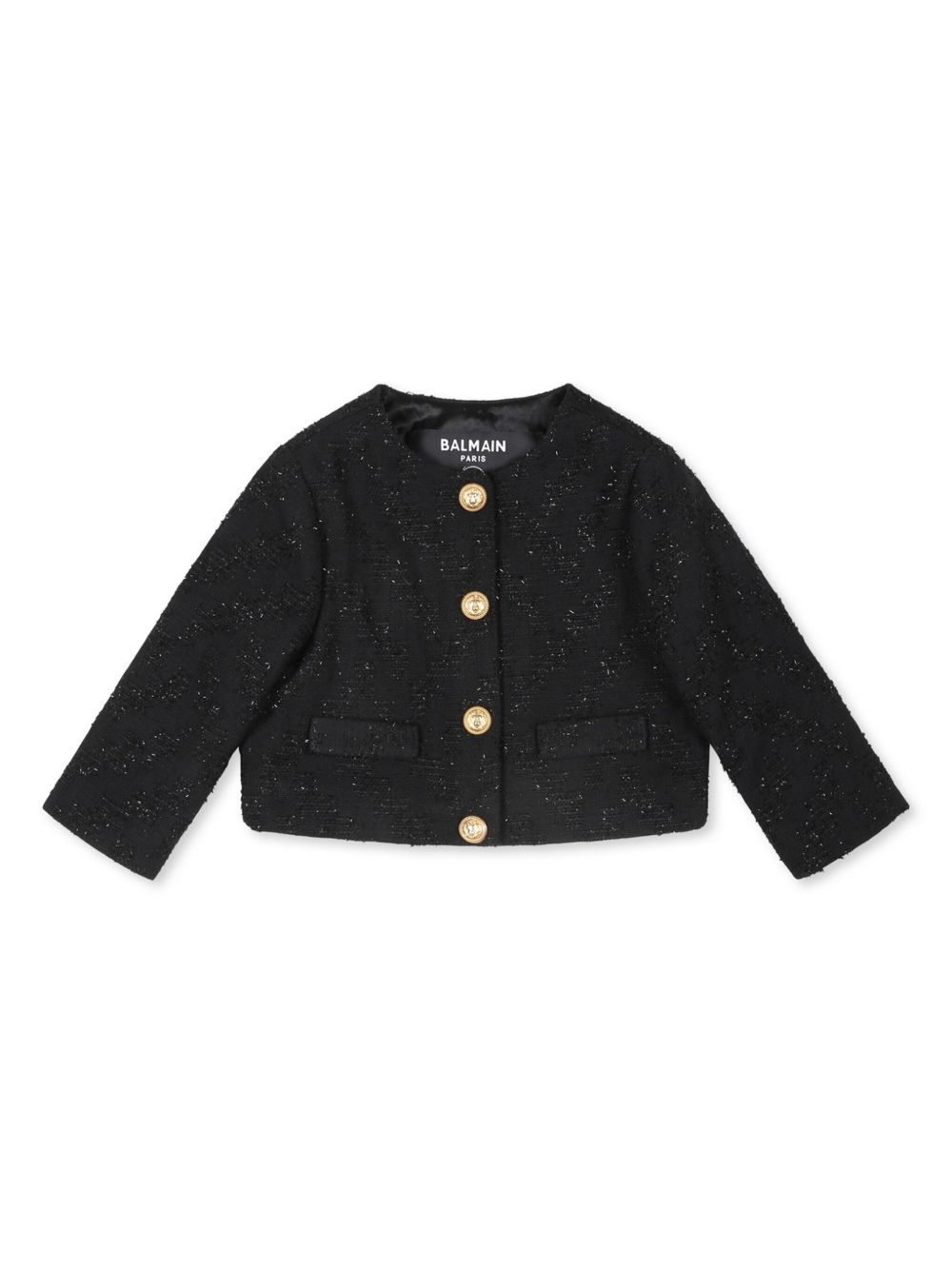 Balmain Kids 粗花呢长袖夹克 - 黑色