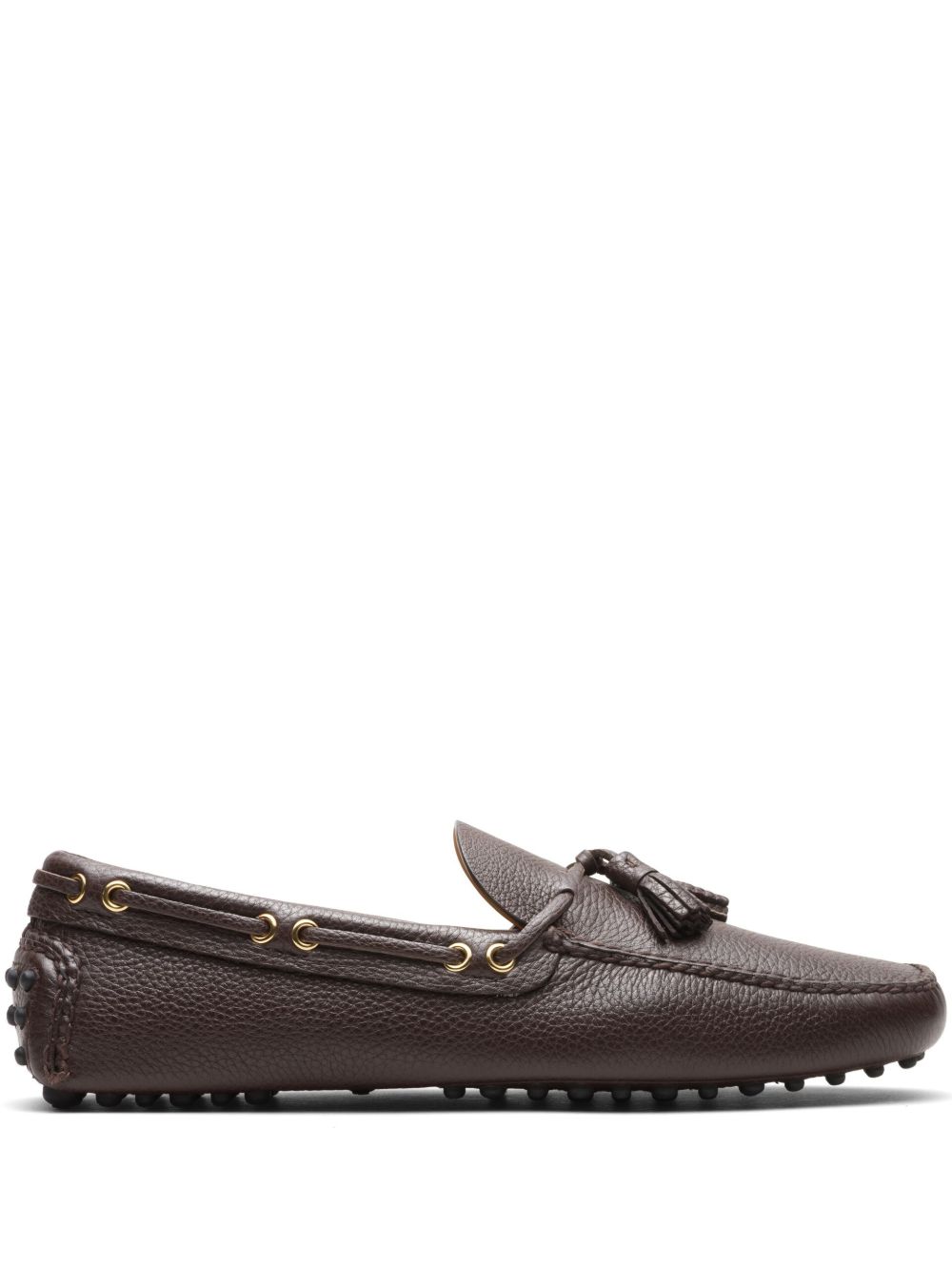 Car Shoe 流苏细节皮质帆船鞋 - 褐色