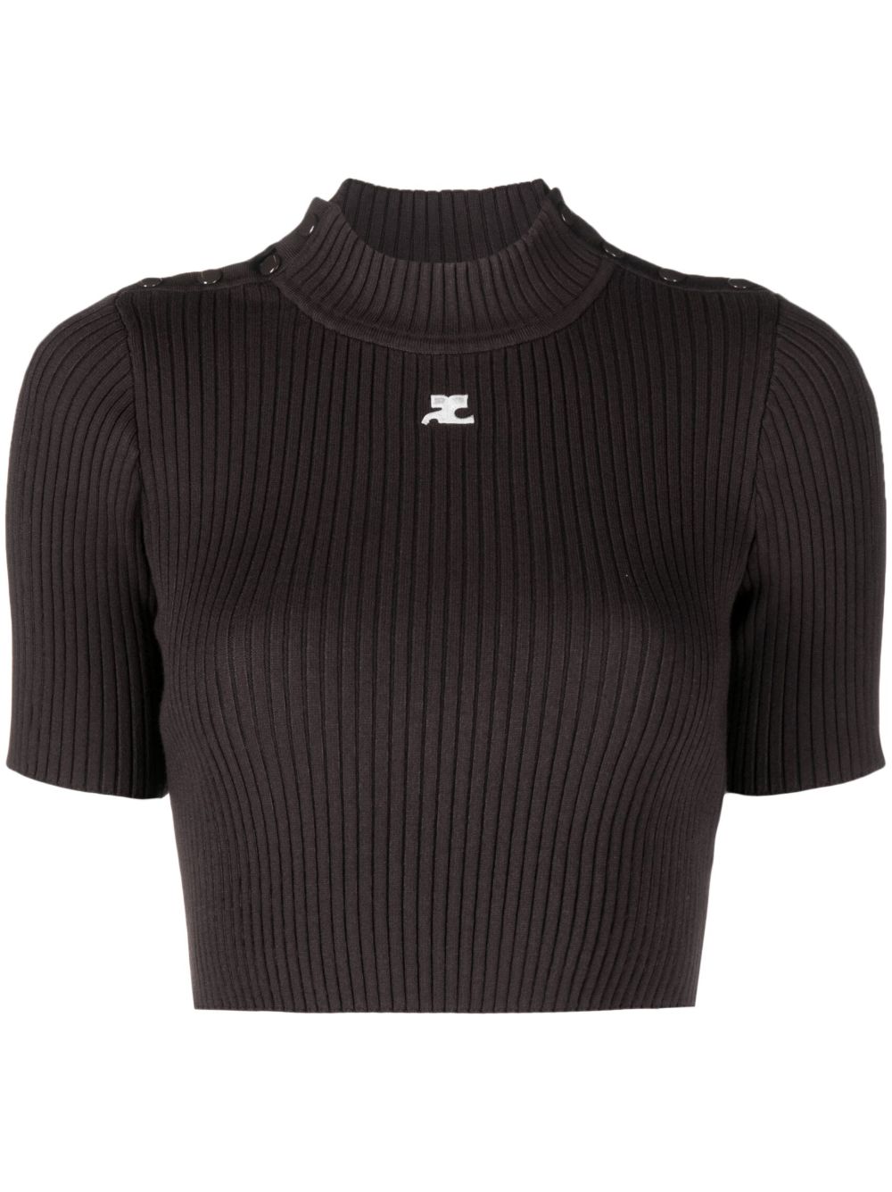 Courrèges logo刺绣罗纹针织短款上衣 - 褐色