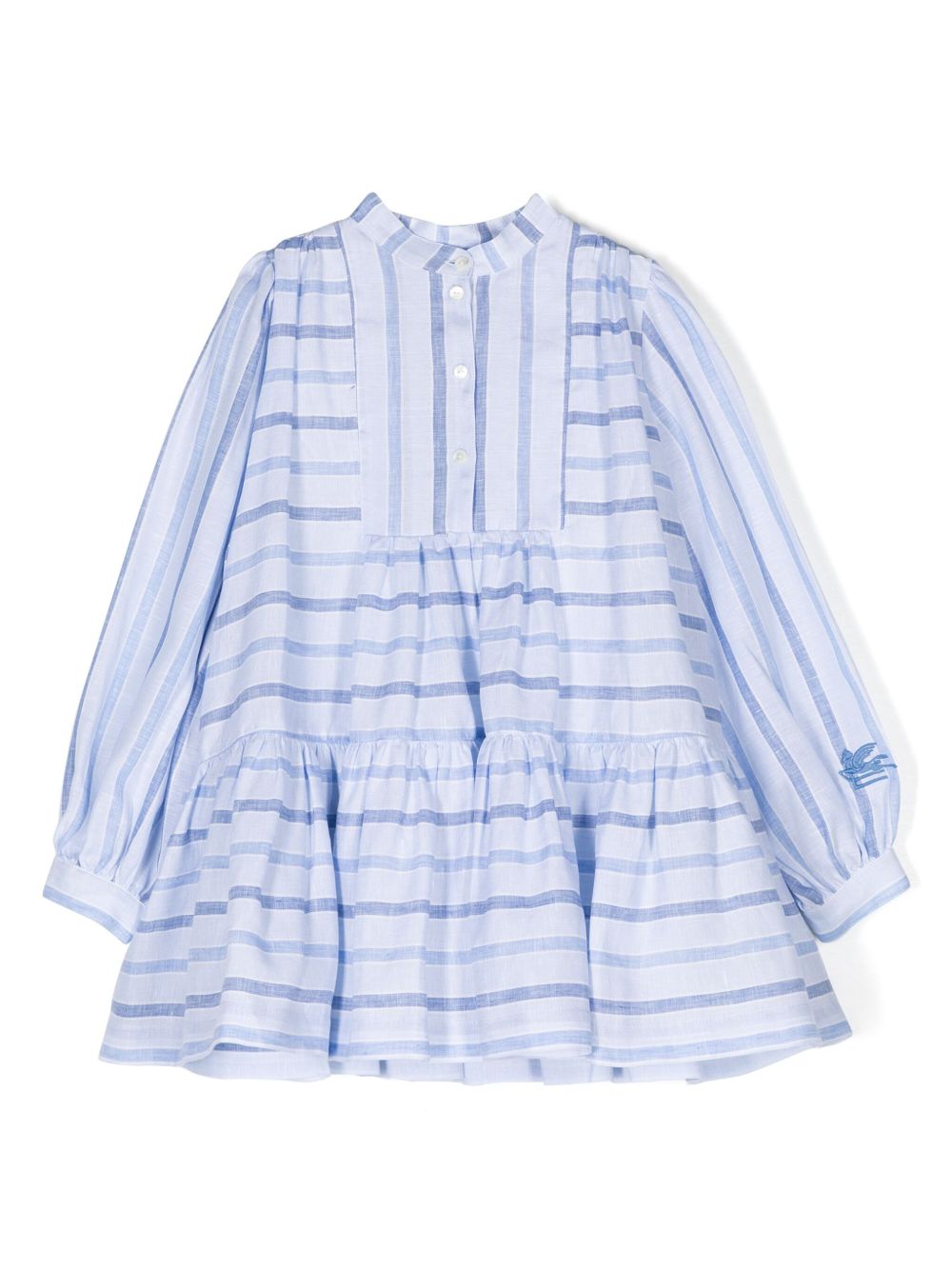 ETRO KIDS 条纹亚麻连衣裙 - 蓝色