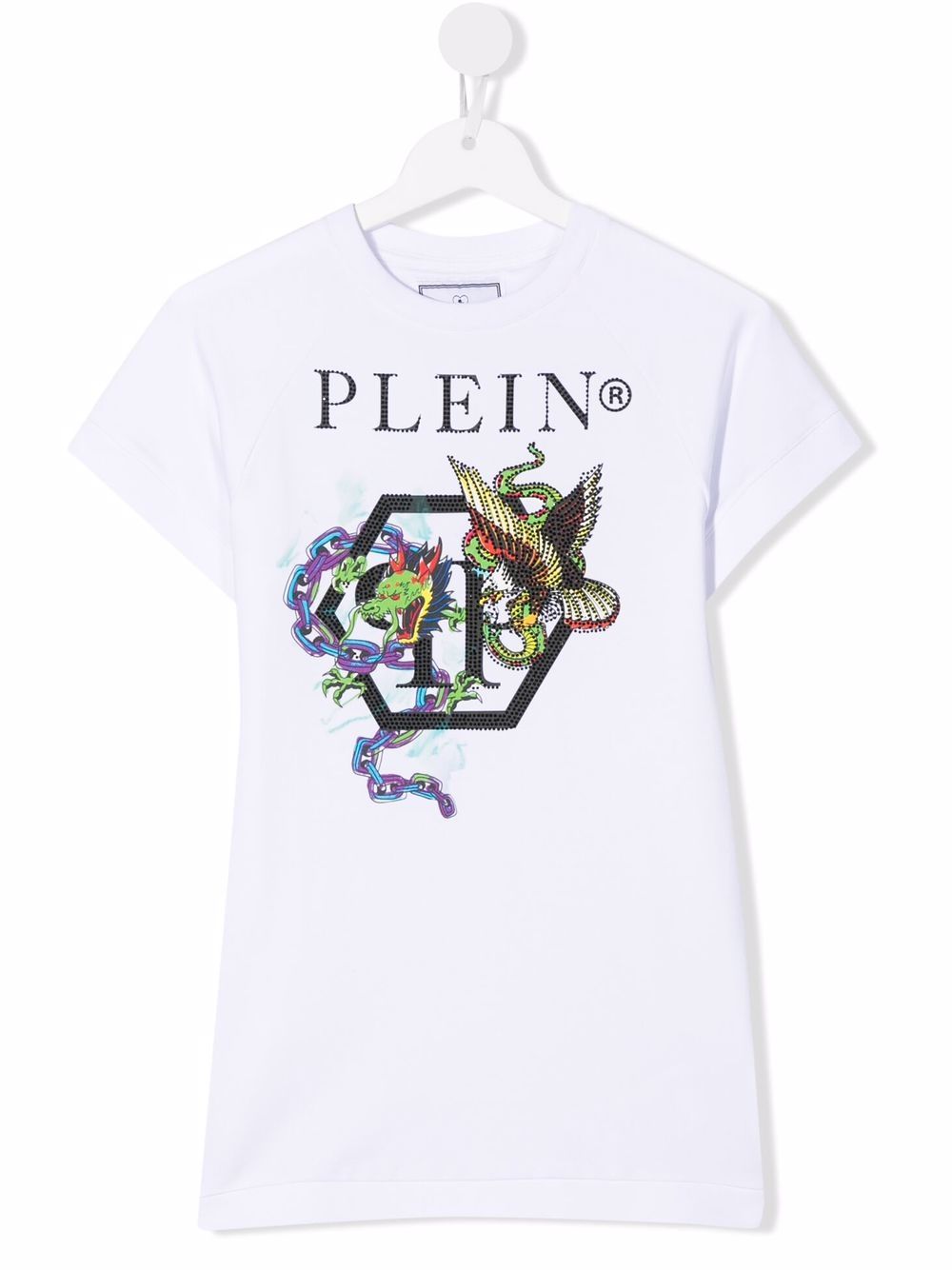 Philipp Plein Junior 飞龙印花T恤式连衣裙 - 白色
