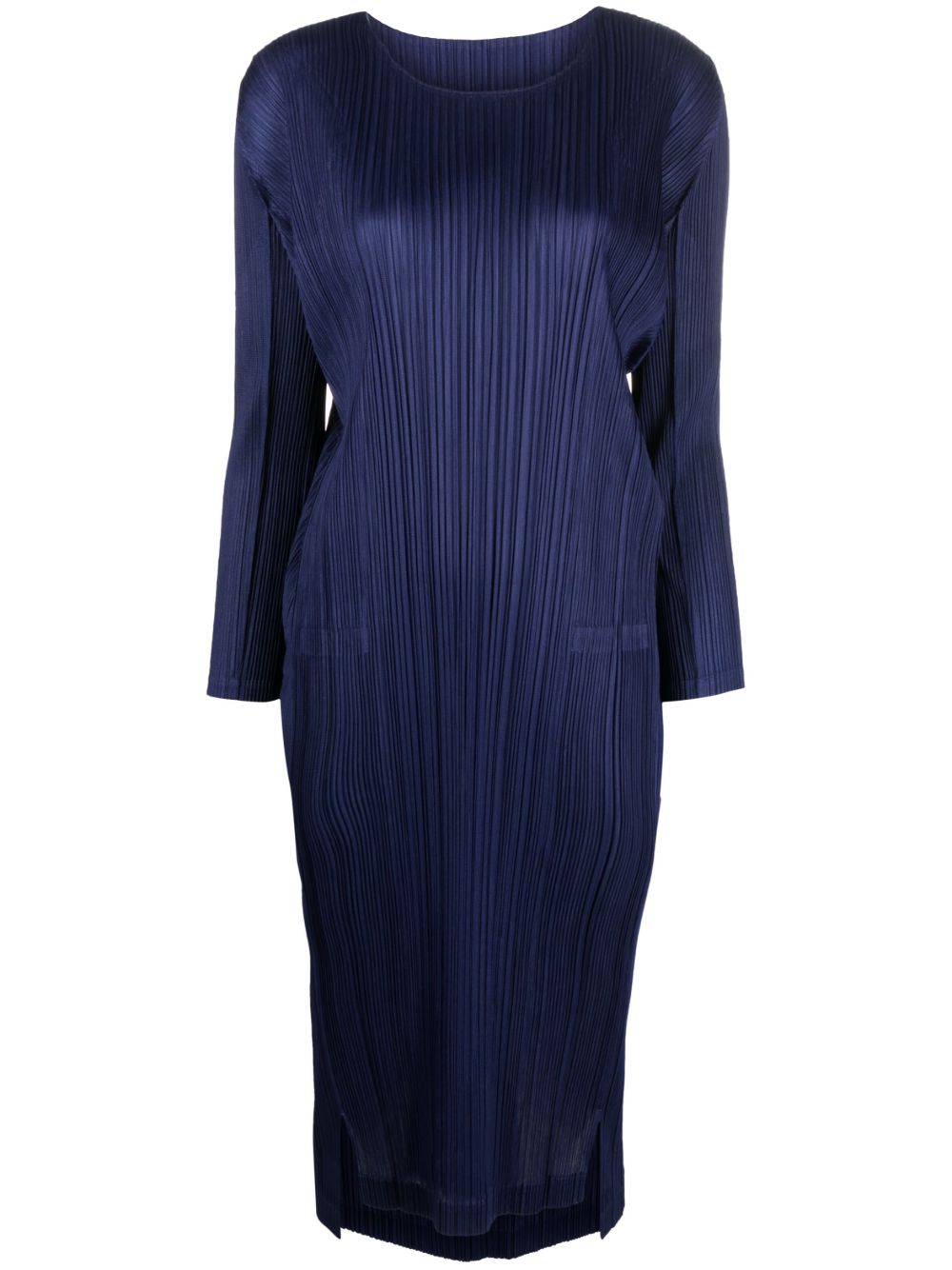 Pleats Please Issey Miyake 褶饰长袖中长连衣裙 - 蓝色