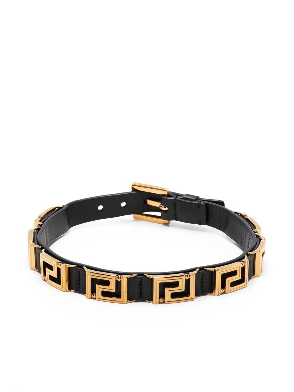 Versace 希腊回纹图案皮质项圈 - 黑色