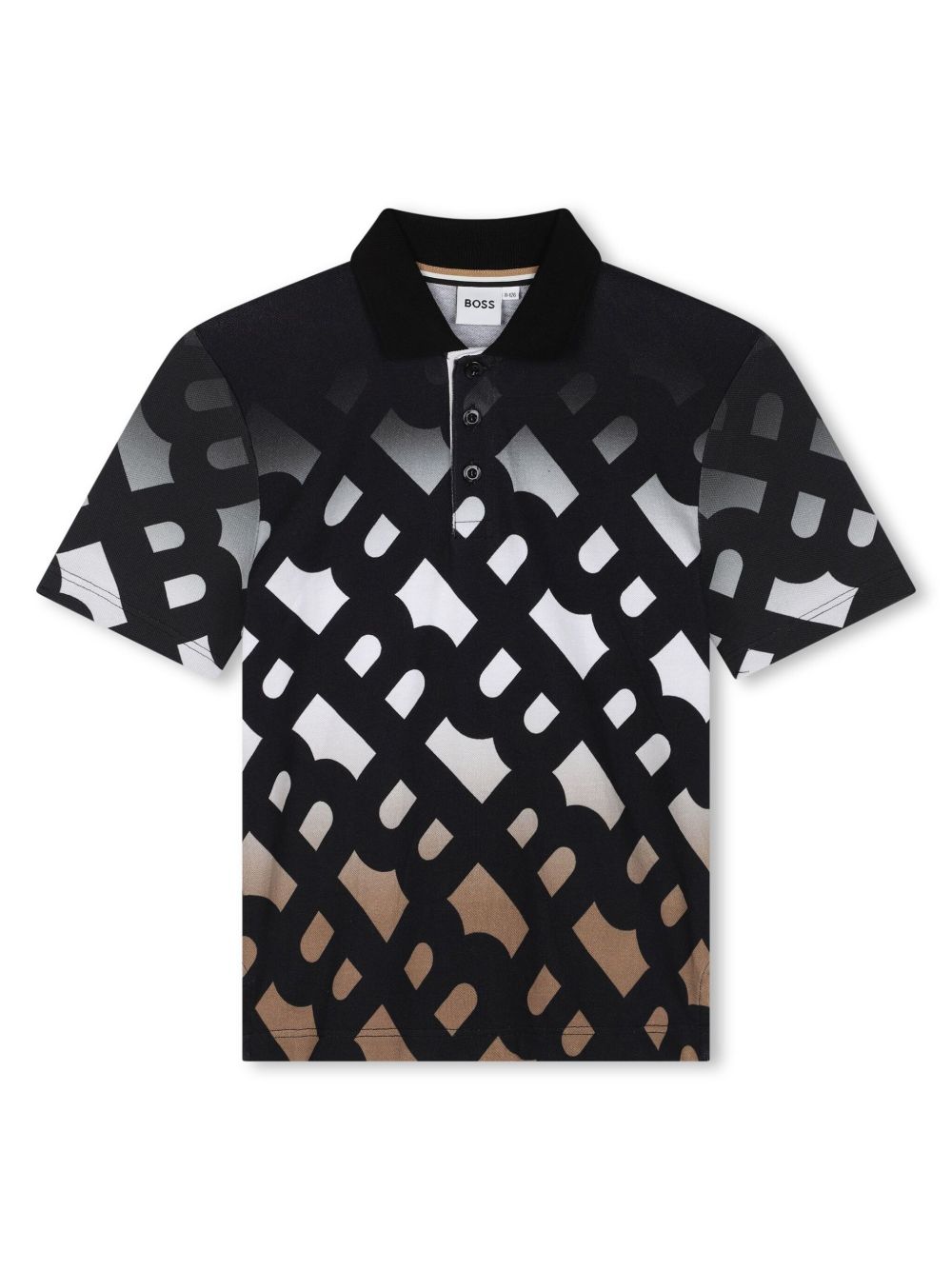 BOSS Kidswear 经典印花珠地布编织polo衫 - 黑色