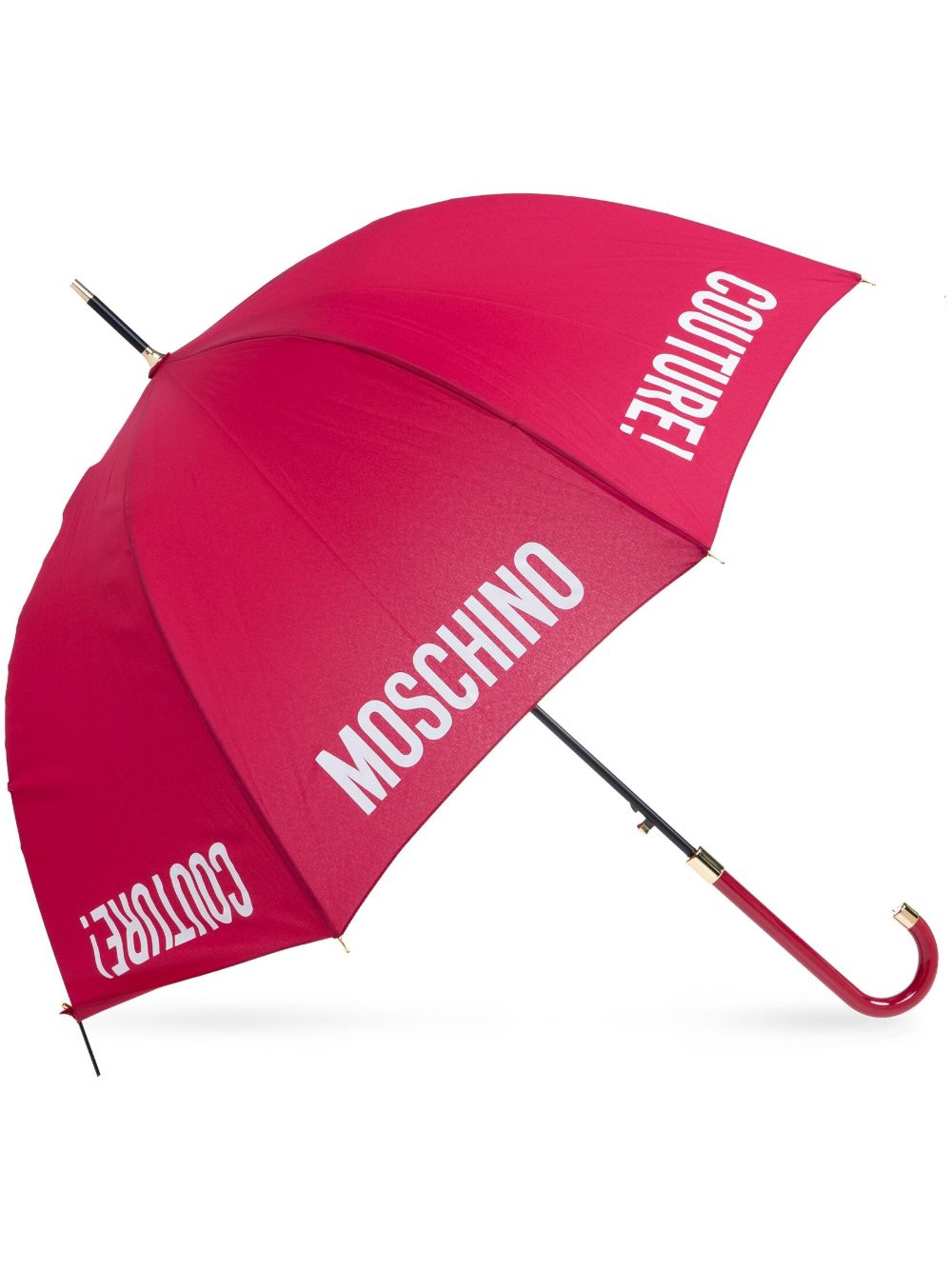 Moschino logo印花弯钩手柄雨伞 - 红色