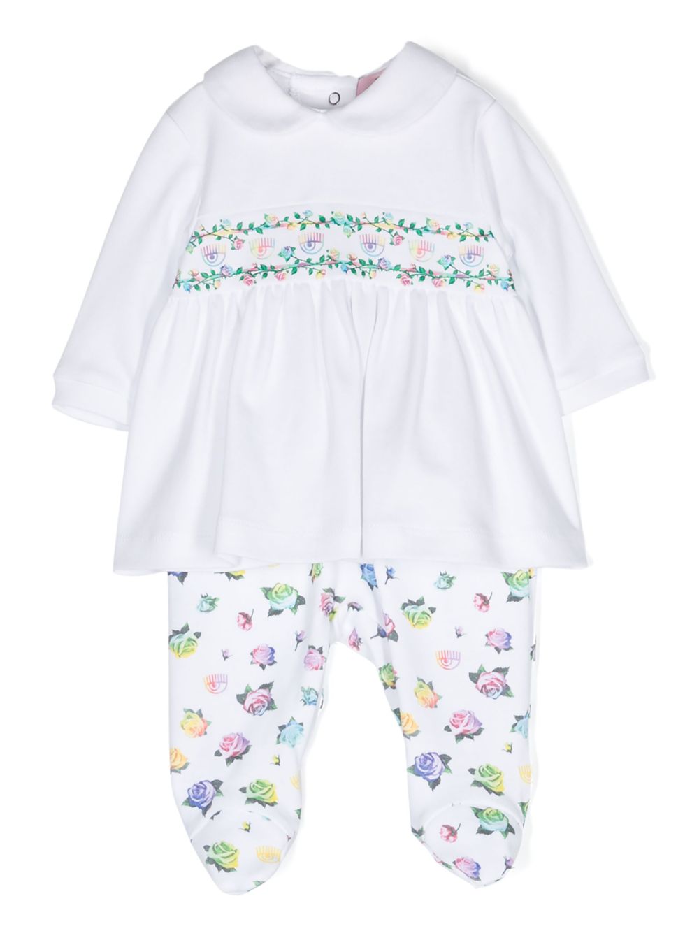Chiara Ferragni Kids 花卉印花棉连体衣 - 白色