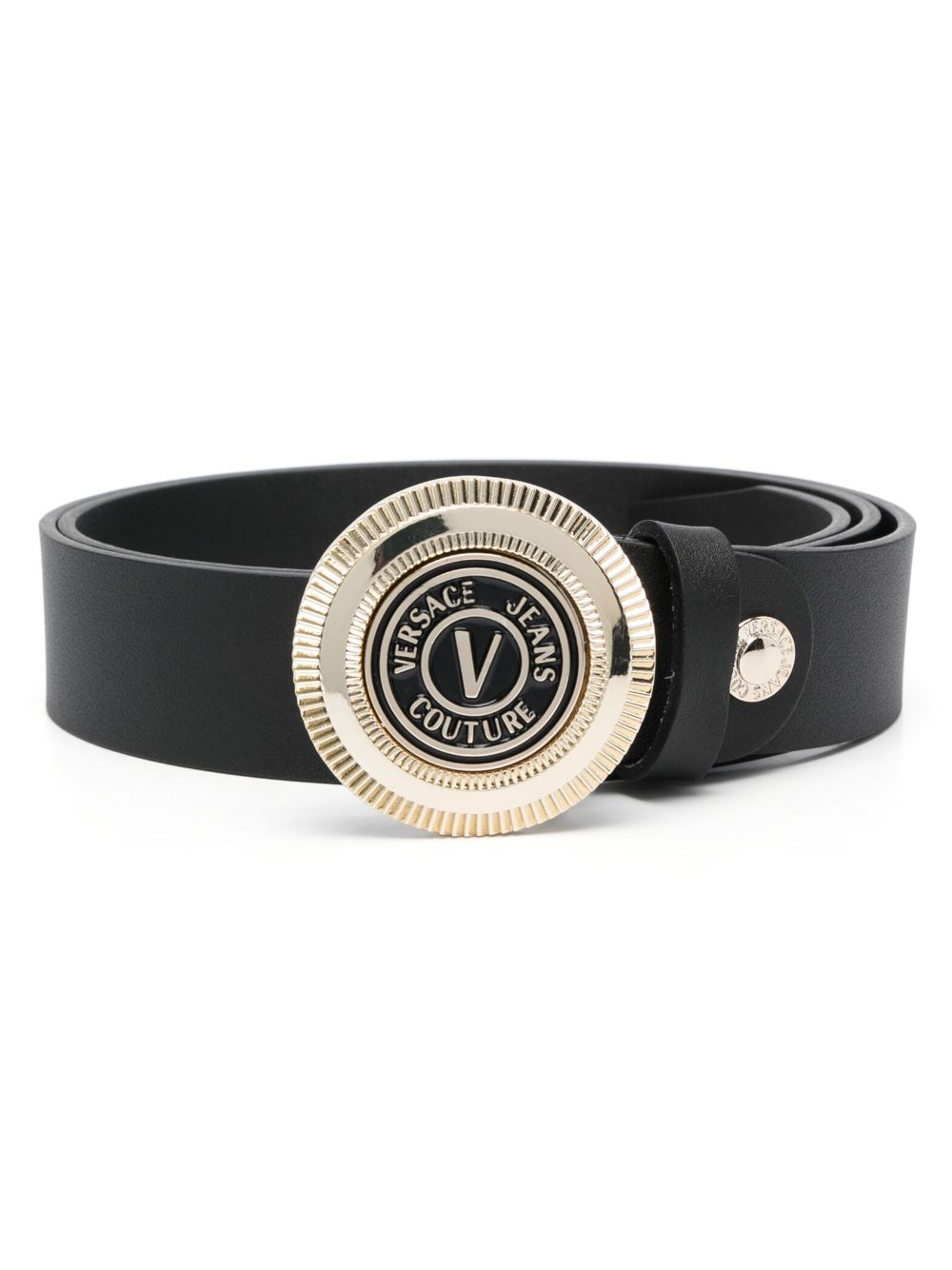 Versace Jeans Couture logo扣环皮质腰带 - 黑色