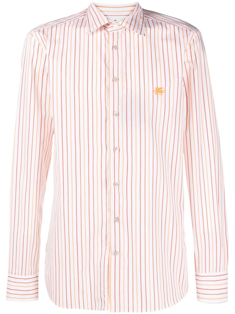 ETRO logo刺绣条纹衬衫 - 橘色