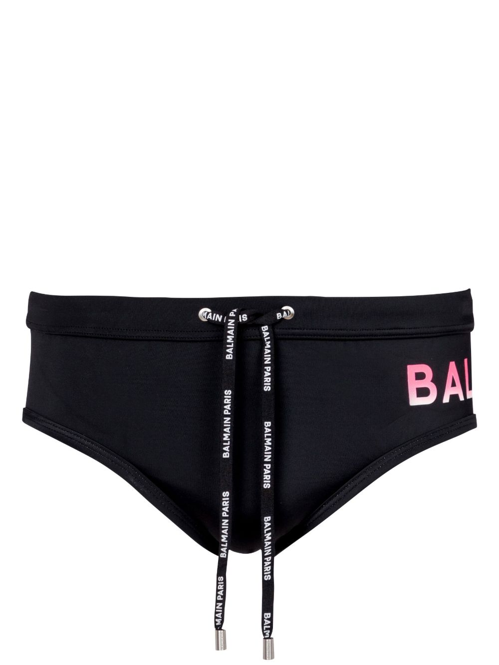 Balmain logo印花抽绳泳裤 - 黑色
