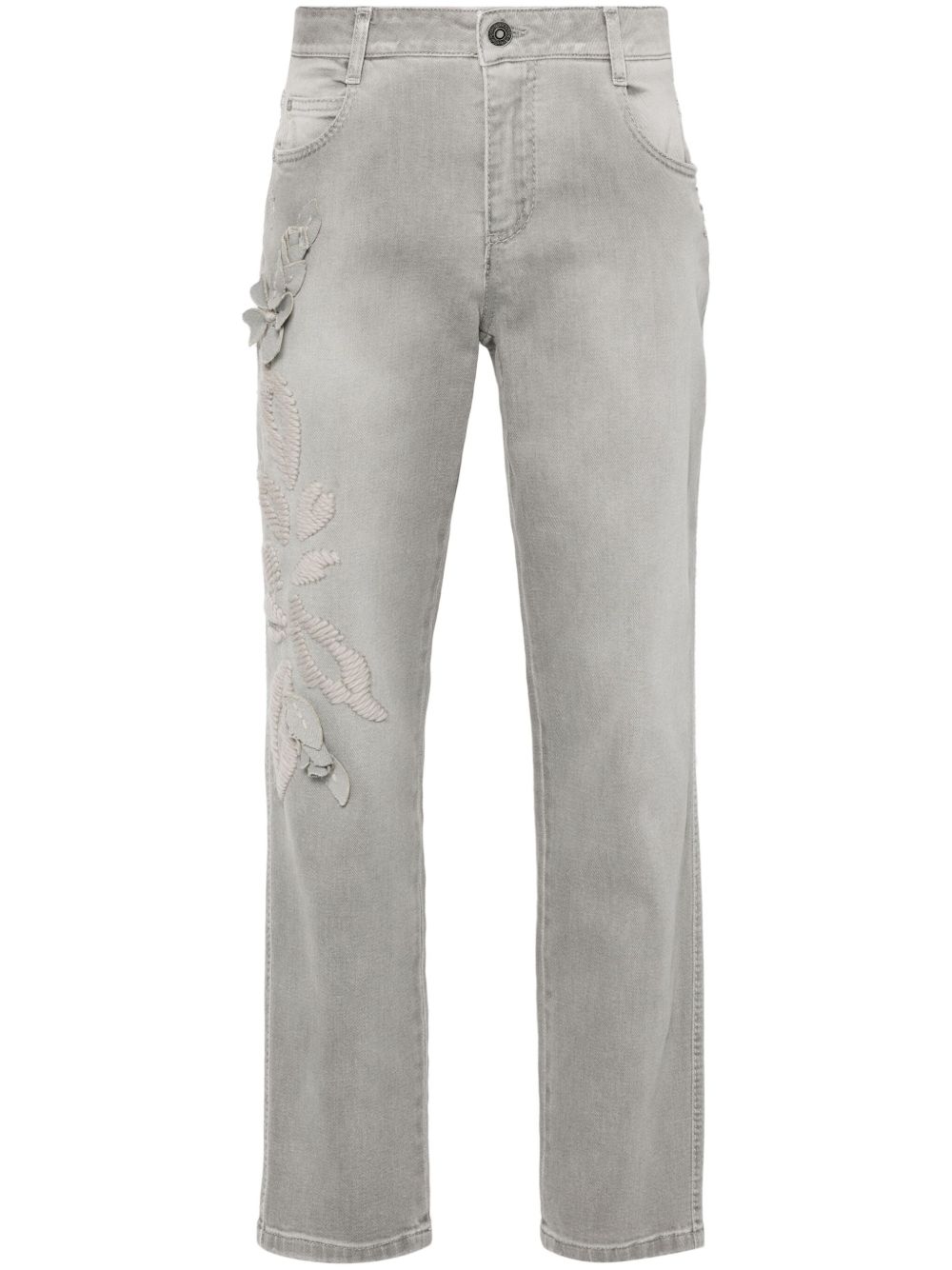 Ermanno Scervino 手工刺绣直筒牛仔裤 - 灰色