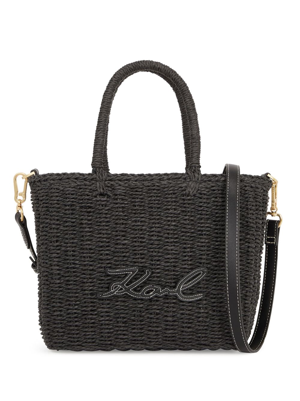 Karl Lagerfeld Signature 拉菲草沙滩手提包 - 黑色