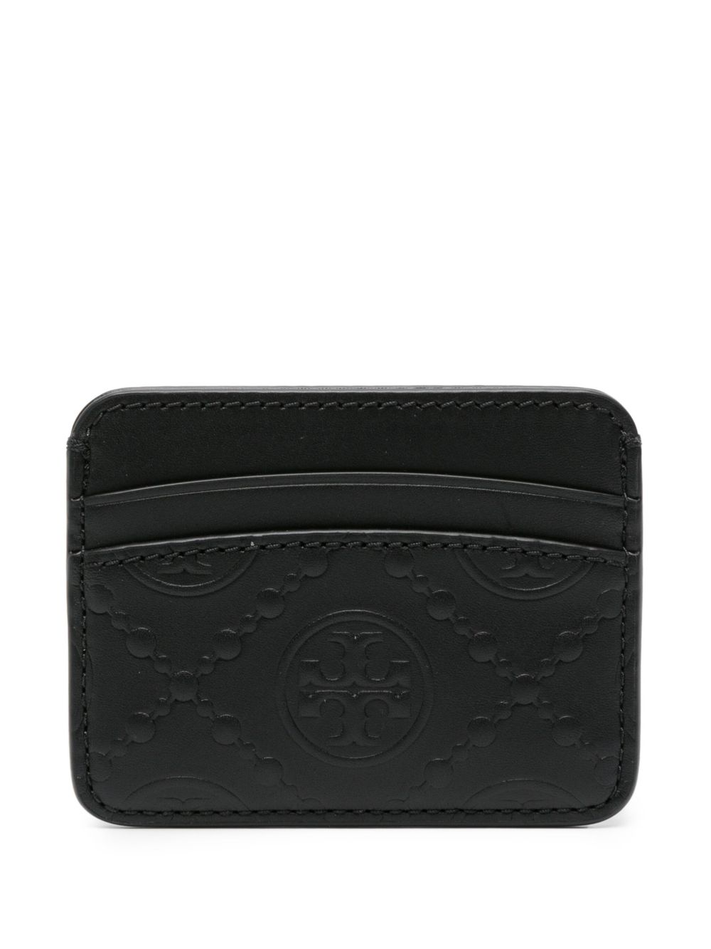 Tory Burch T 经典logo图案皮质钱包 - 黑色