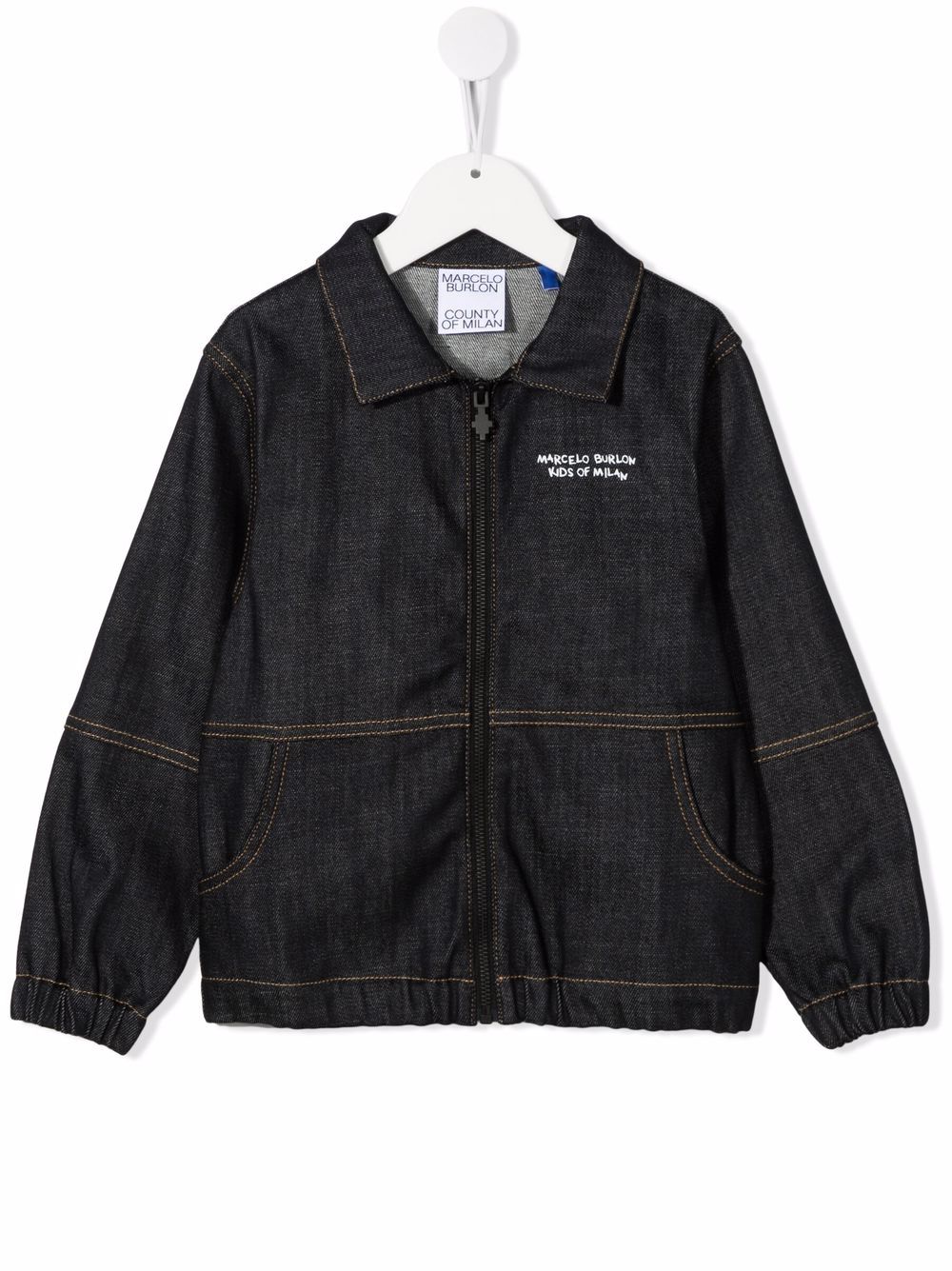 Marcelo Burlon County Of Milan Kids logo刺绣牛仔夹克 - 蓝色
