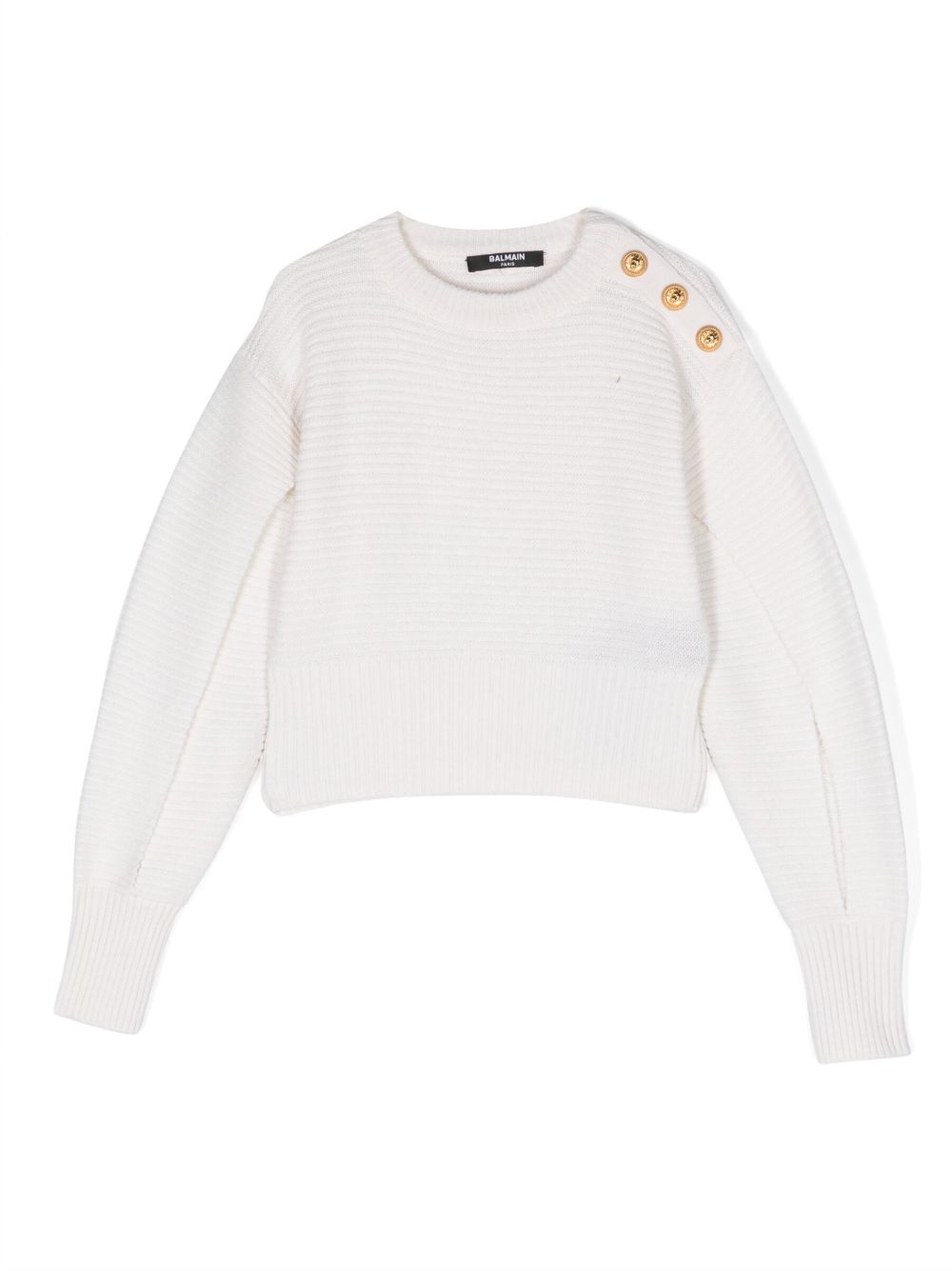 Balmain Kids 开衩袖罗纹针织毛衣 - 白色
