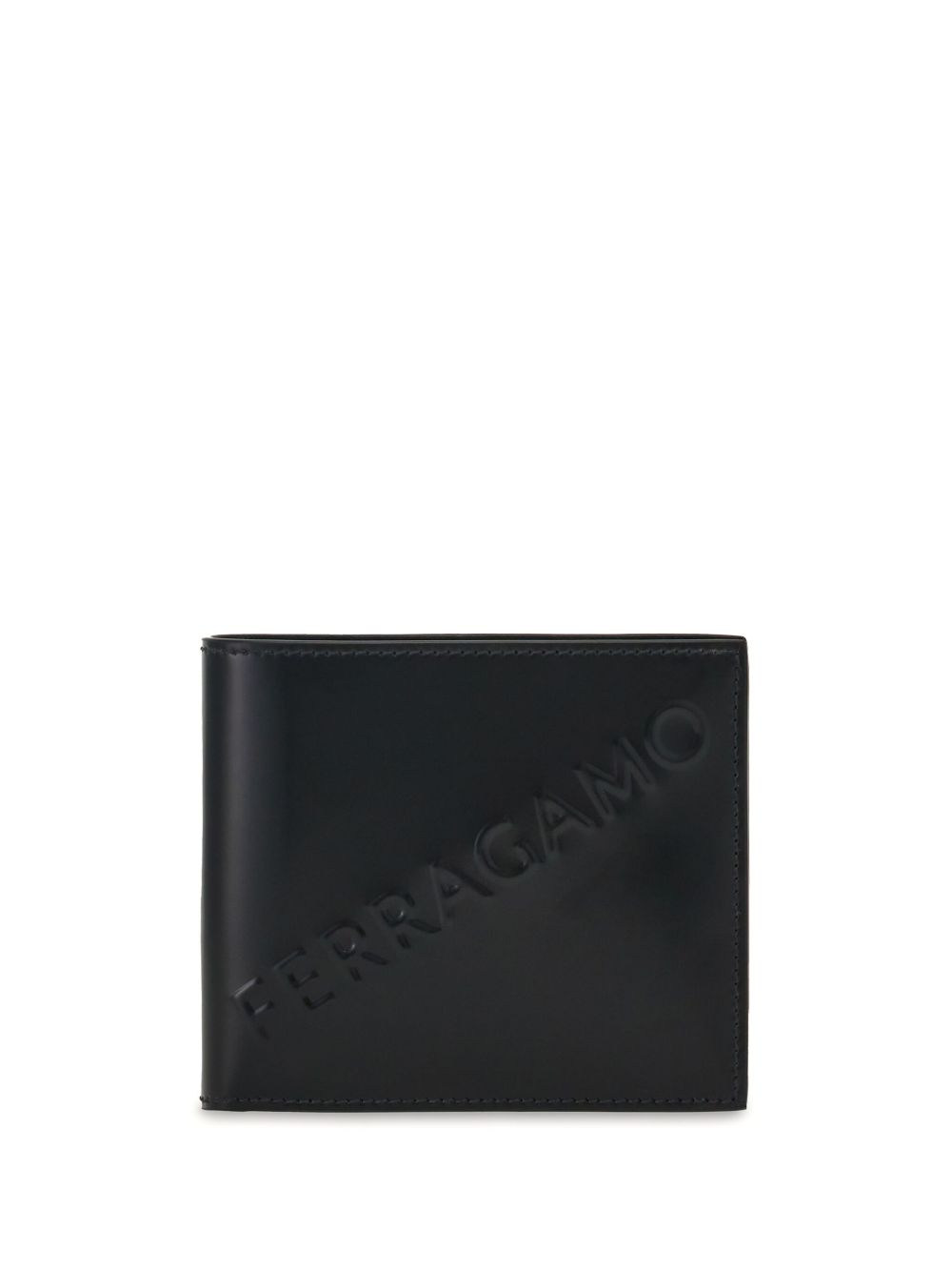 Ferragamo logo凹面压纹对折钱包 - 黑色