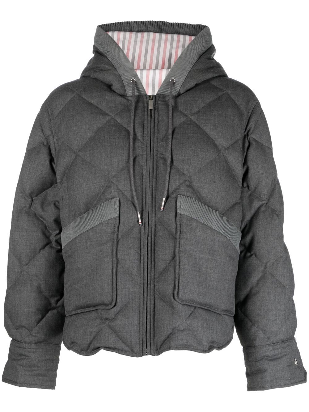 Thom Browne Super 120's 连帽填充夹克 - 灰色