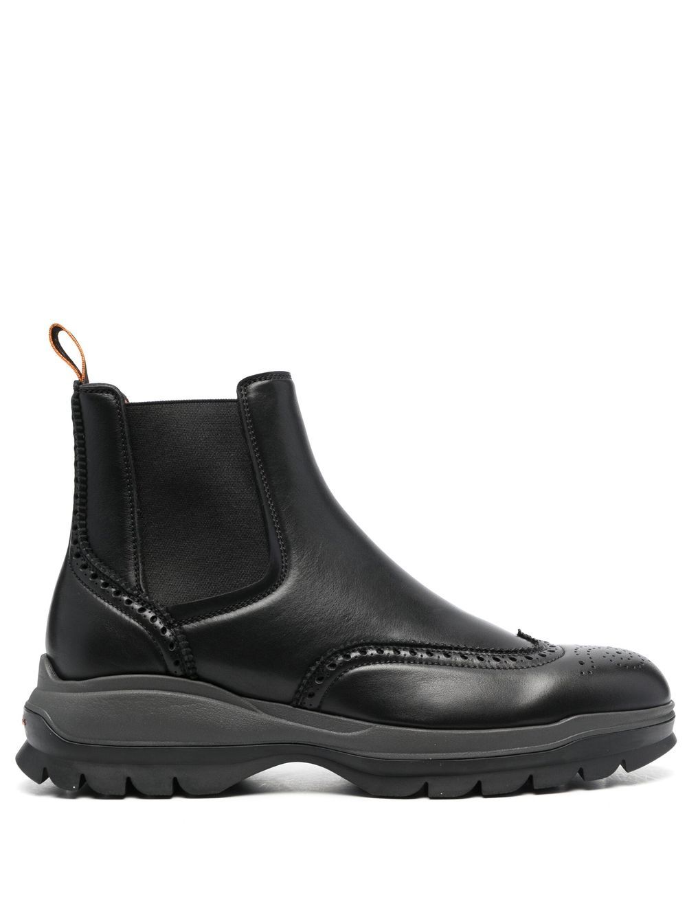 Santoni 皮质布洛克风切尔西靴 - 黑色