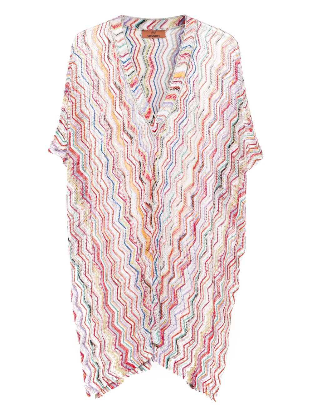 Missoni V领Z字形图案编织长罩衫裙 - 红色