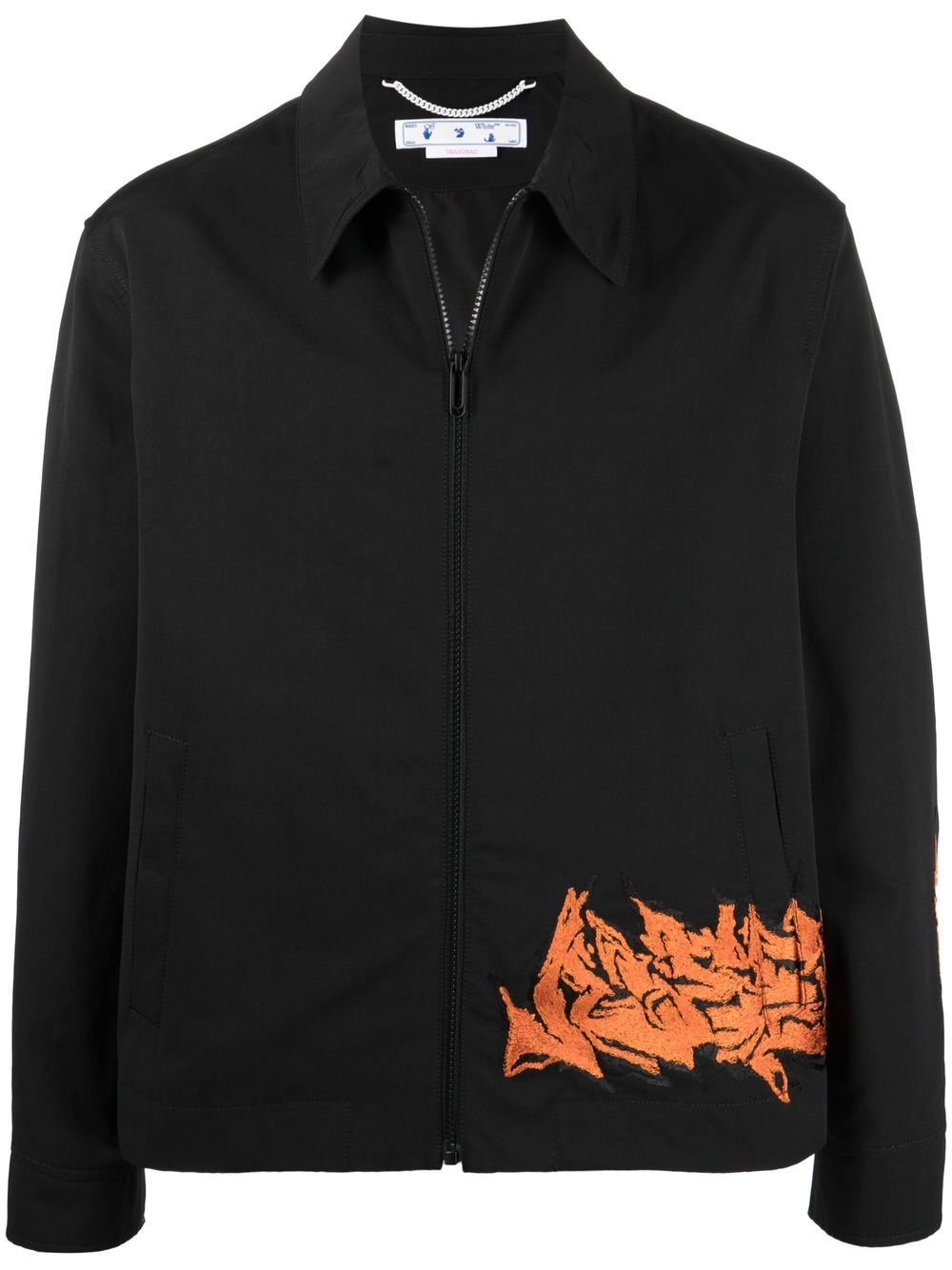 Off-White embroidered motif zipped jacket - 黑色