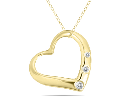 Three Stone Diamond Heart Slide Pendant in 10k Yellow Gold