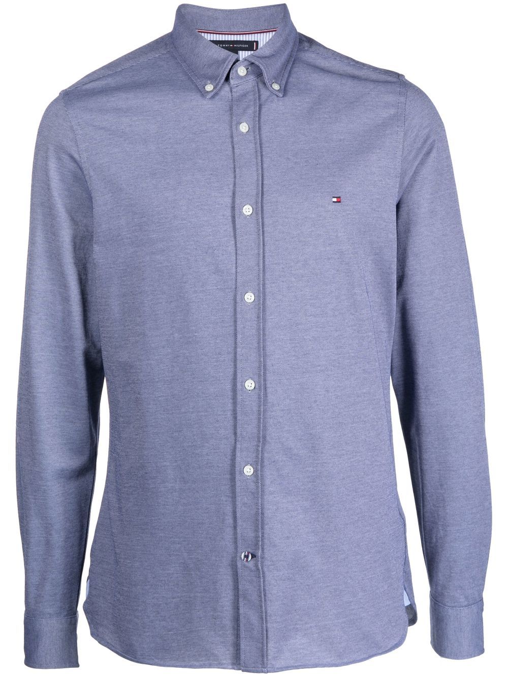 Tommy Hilfiger logo刺绣棉混纺衬衫 - 蓝色